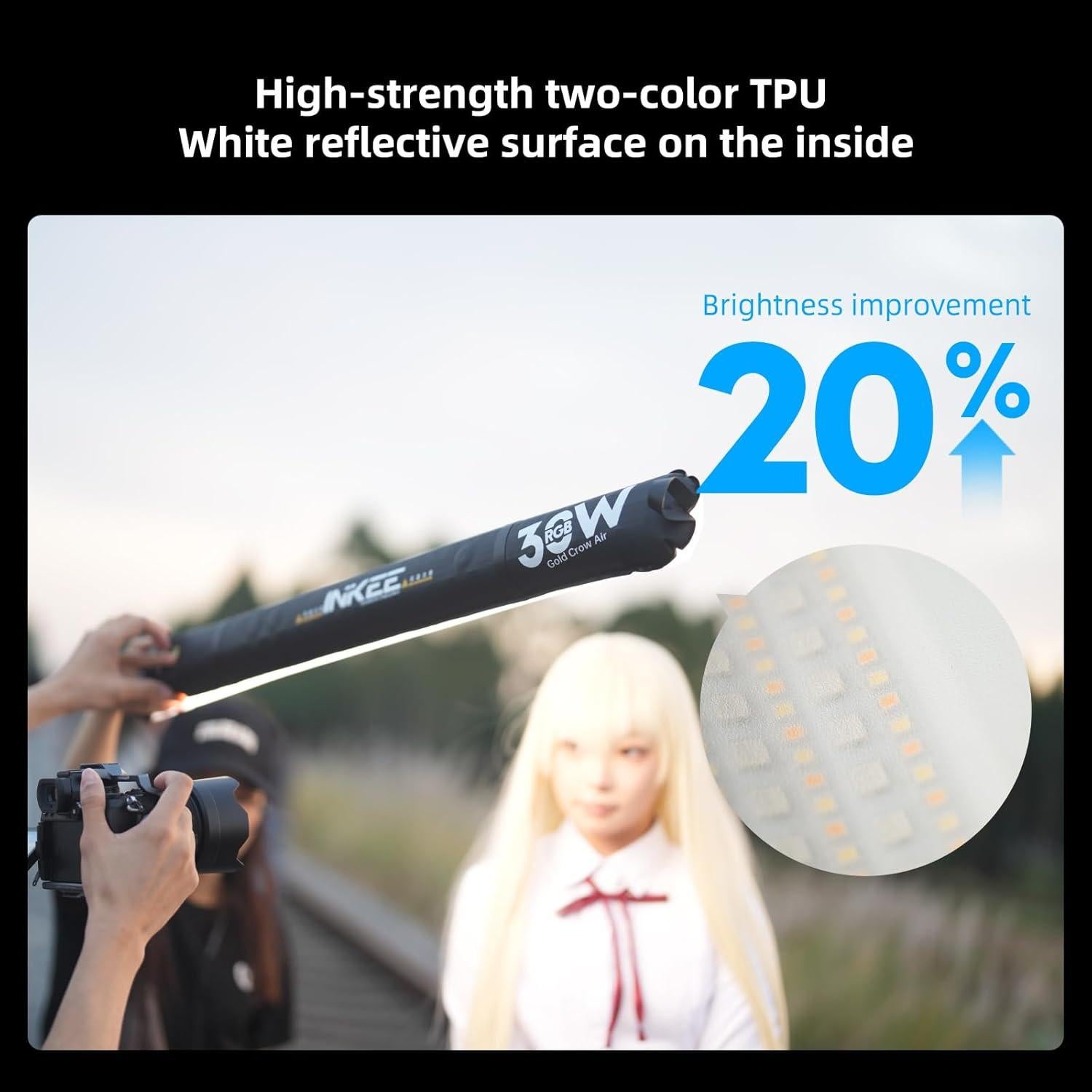 Luz LED Inflable Portátil INKEE GC30 30W RGB 90cm Batería 5000mAh