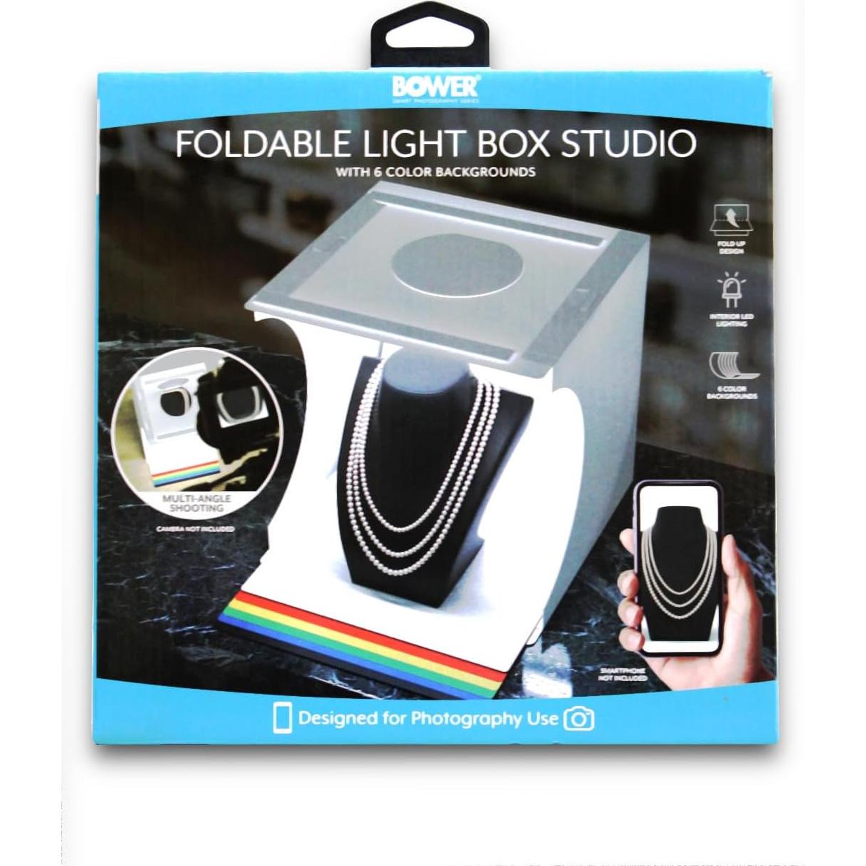 Kit Estudio Fotográfico Portátil Bower 9" con 2 LED y 6 Fondos