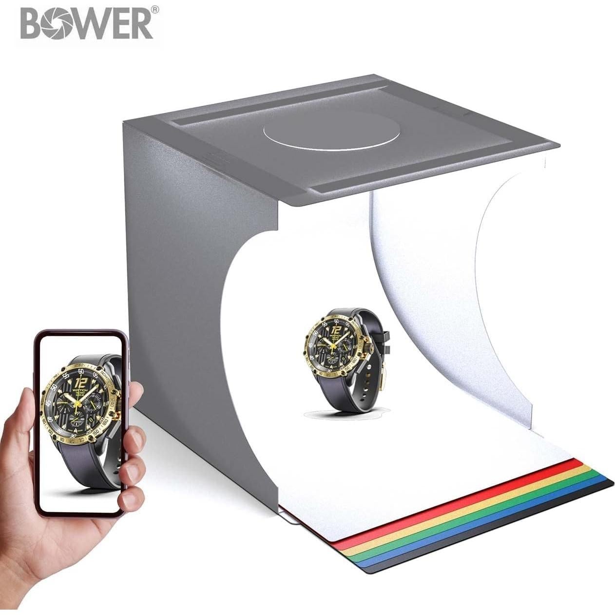 Kit Estudio Fotográfico Portátil Bower 9" con 2 LED y 6 Fondos