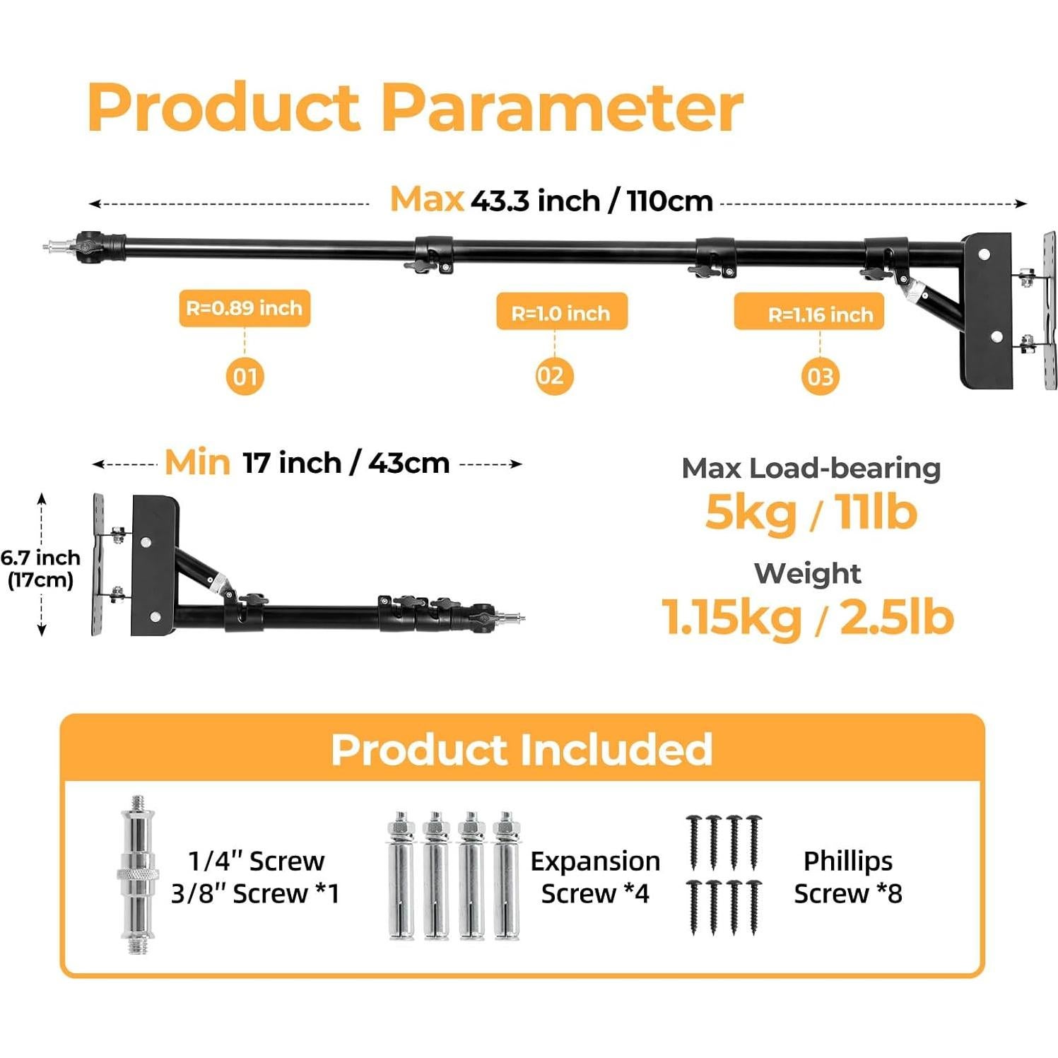 Soporte de Pared para Luz de Anillo AMBITFUL 110cm Ajustable