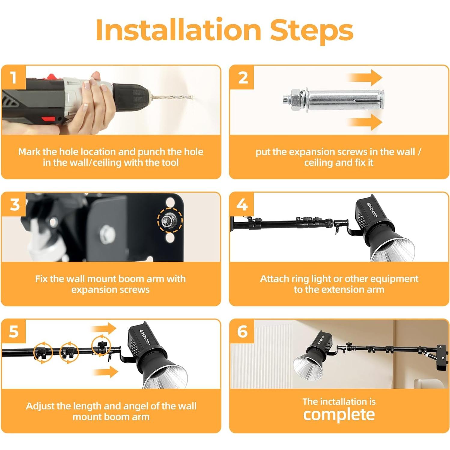 Soporte de Pared para Luz de Anillo AMBITFUL 110cm Ajustable