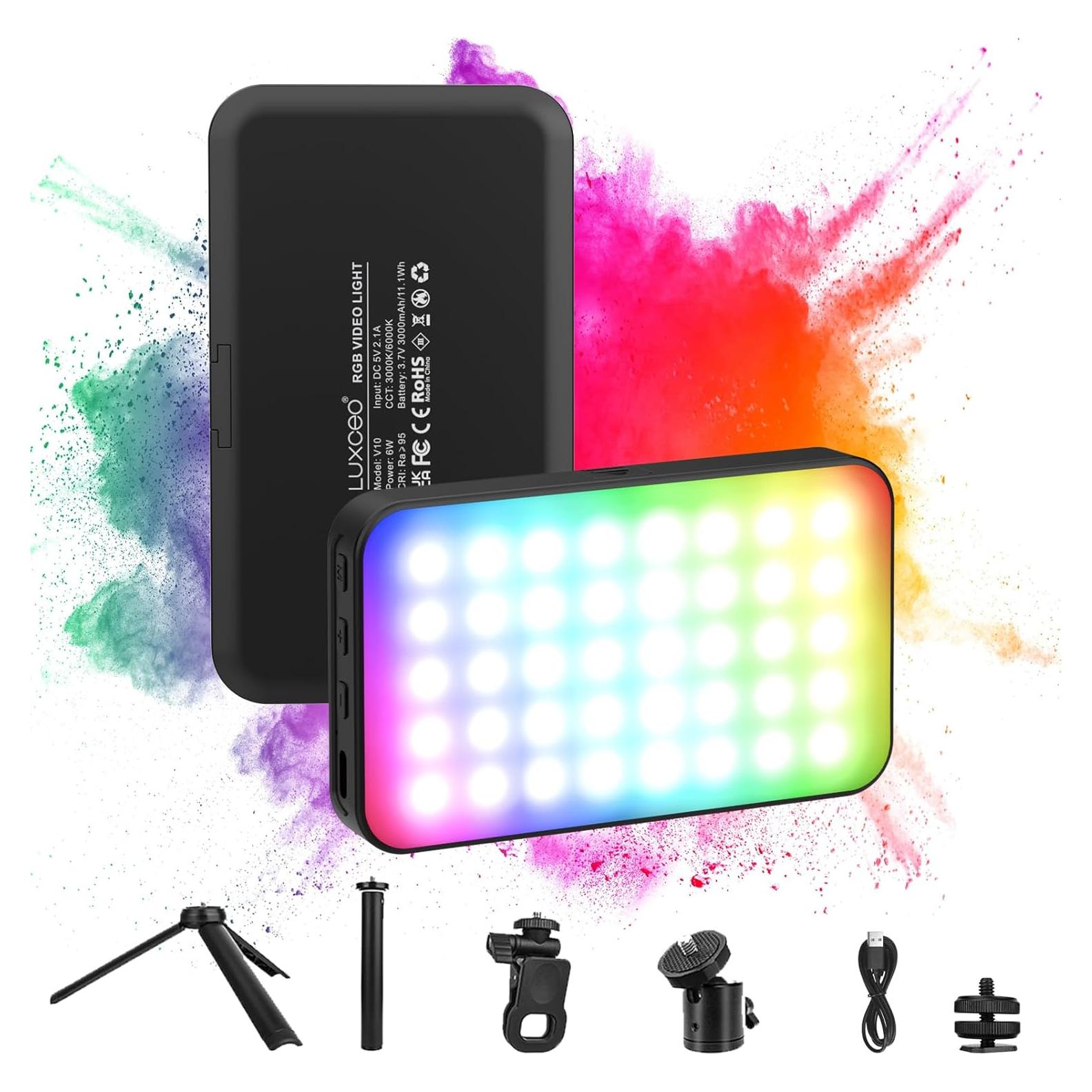 RGB LED Video Light Live Streaming Video Portable Camera Lights with 0-360 Full Color CRI 95+ 3000K/6000K 3000mAh Rechargeable LED Lighting for Photography, Vlogging, Video Conference
