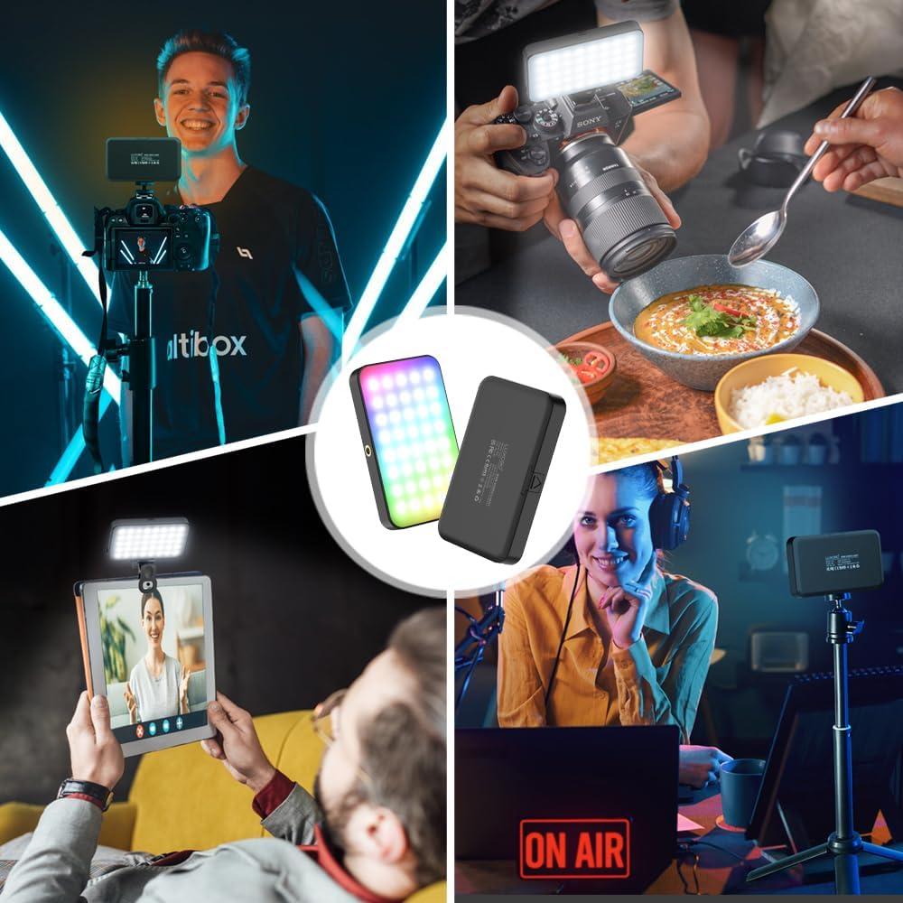 RGB LED Video Light Live Streaming Video Portable Camera Lights with 0-360 Full Color CRI 95+ 3000K/6000K 3000mAh Rechargeable LED Lighting for Photography, Vlogging, Video Conference