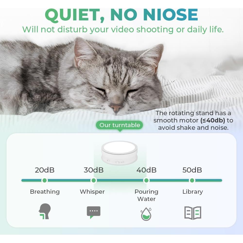 Rotating Display Stand with LED Light, 7.9in/44lb Electric Turntable 360 Degrees Adjustable Lighting for Jewelry, Crystal, Product, Photography, Video, Live (White)