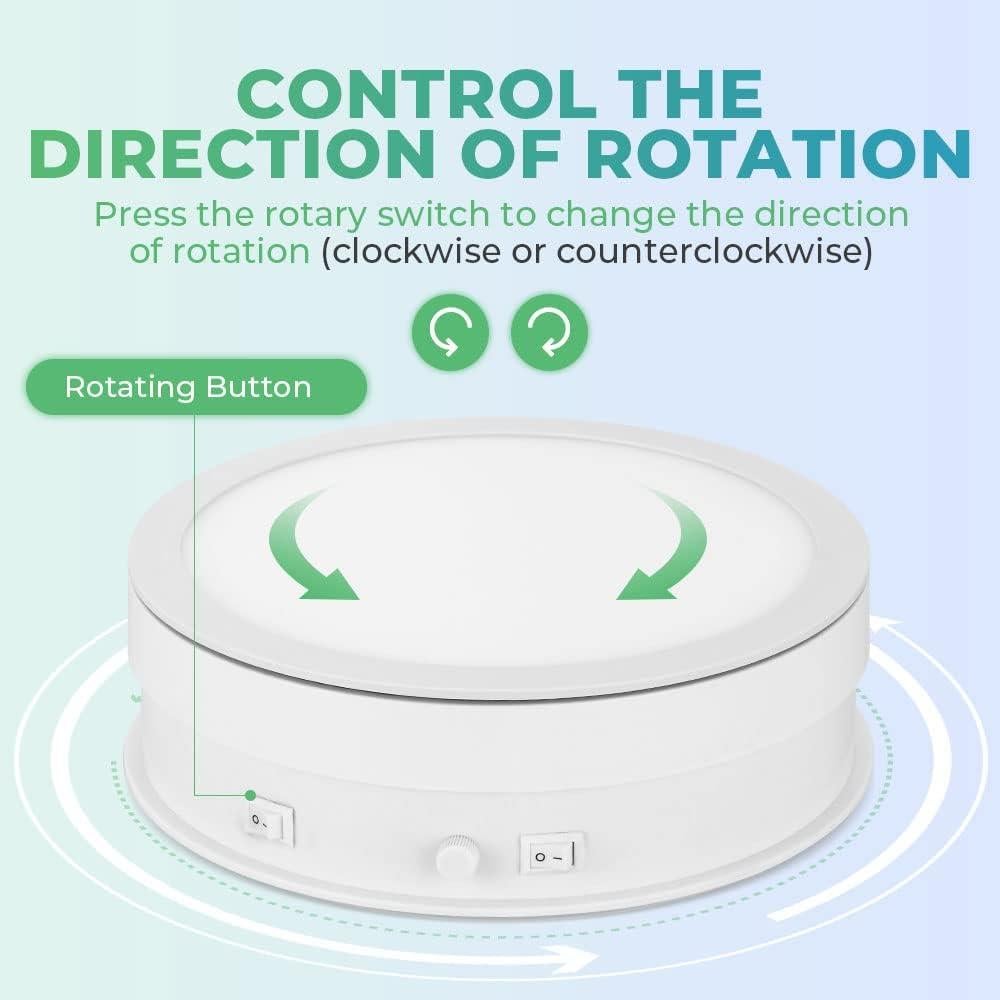 Rotating Display Stand with LED Light, 7.9in/44lb Electric Turntable 360 Degrees Adjustable Lighting for Jewelry, Crystal, Product, Photography, Video, Live (White)