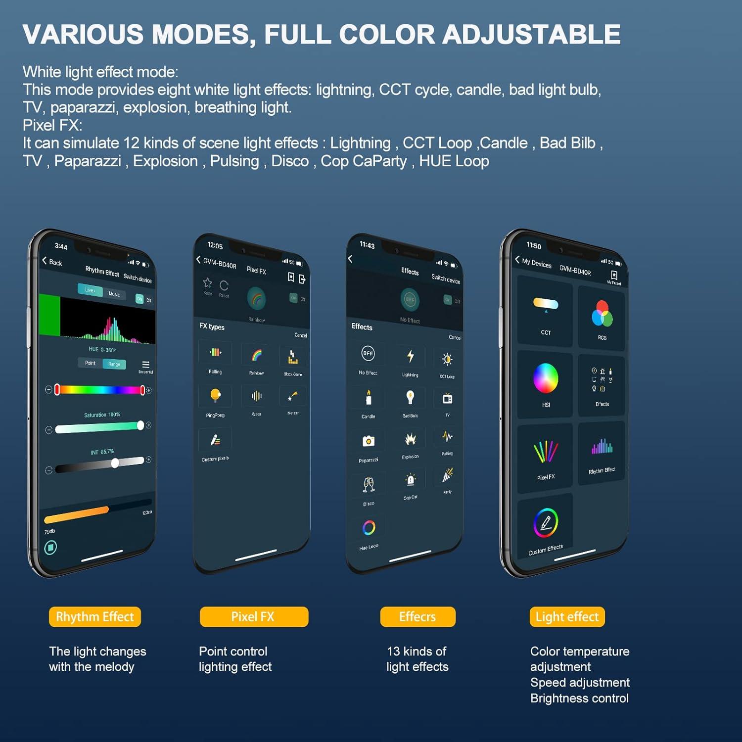 GVM BD45R LED Video Light, 45W Handheld Wand Light, 48" Full Color LED Tube Light, 2700-10000K Stick Light with APP/DMX Control for Photography, Studio, 12 Scene Effects, MESH Networking