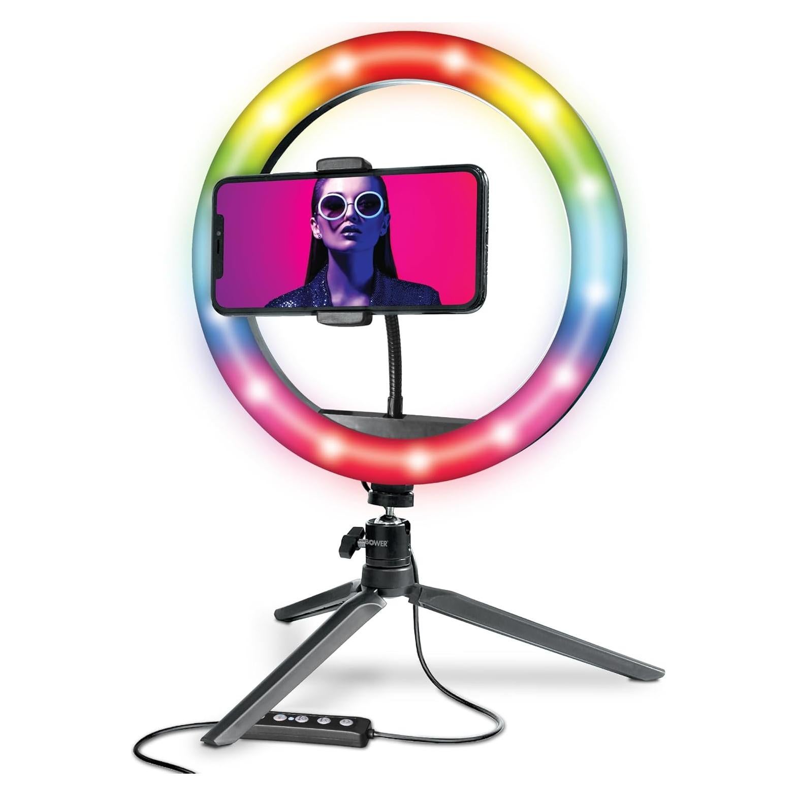 Soporte de Luz de Anillo Bower 25.4 cm RGB con Trípode y Control Remoto