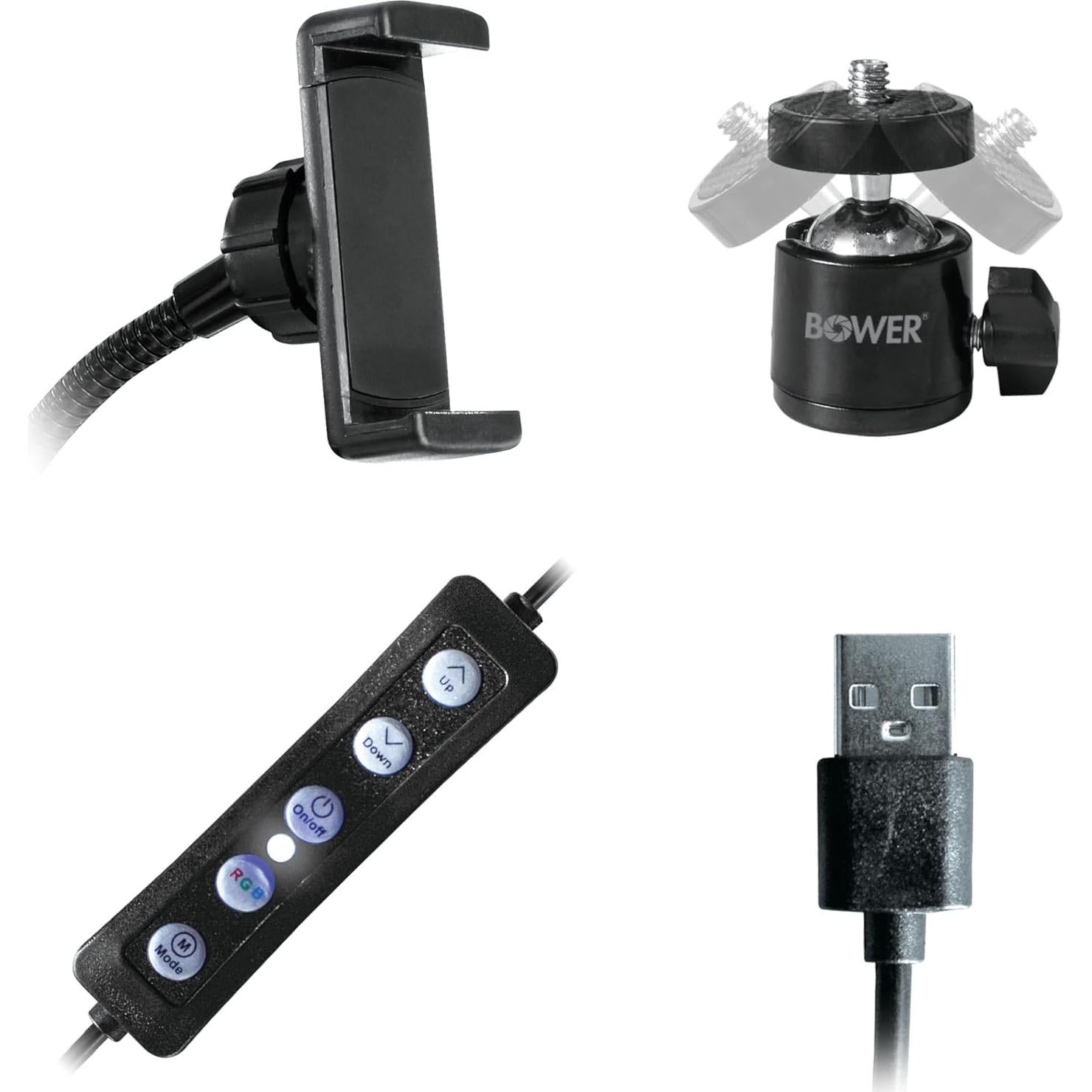 Soporte de Luz de Anillo Bower 25.4 cm RGB con Trípode y Control Remoto