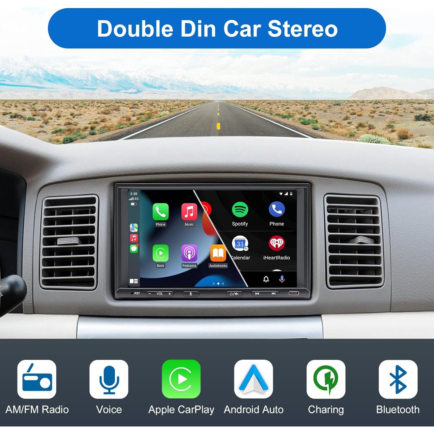 Estéreo Doble Din Bouwoima 7" CarPlay Android Auto Bluetooth