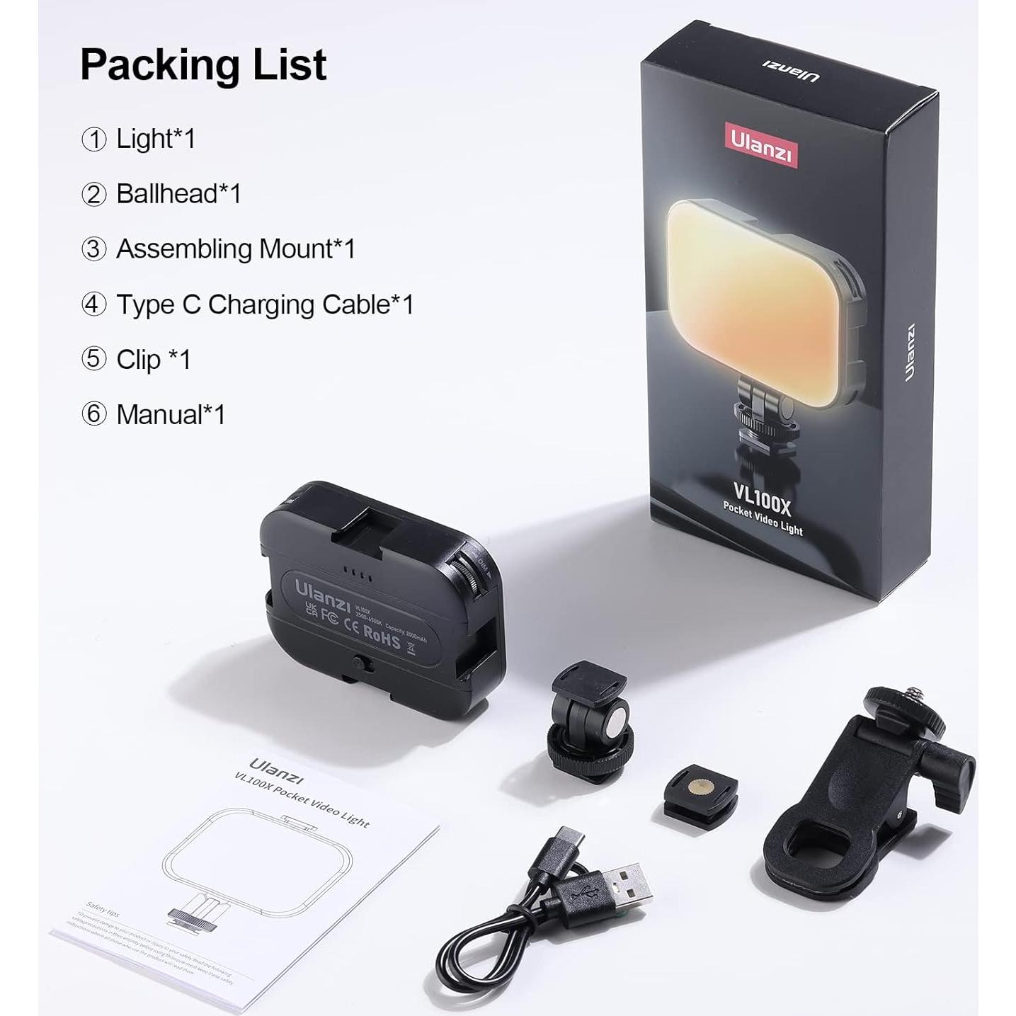 Luz de Selfie LED ULANZI VL100X 2000mAh 2500-6500K