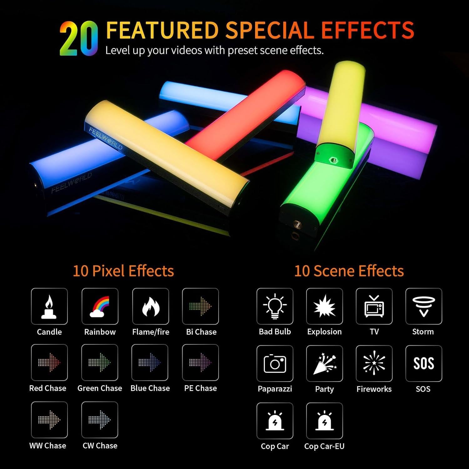 FEELWORLD MT2 Handheld Light Wand,360° RGB LED Video Light for Photography,3000mAh Rechargeable Mini Light Stick for Video Shooting Professional Tube Lights with Magnetic