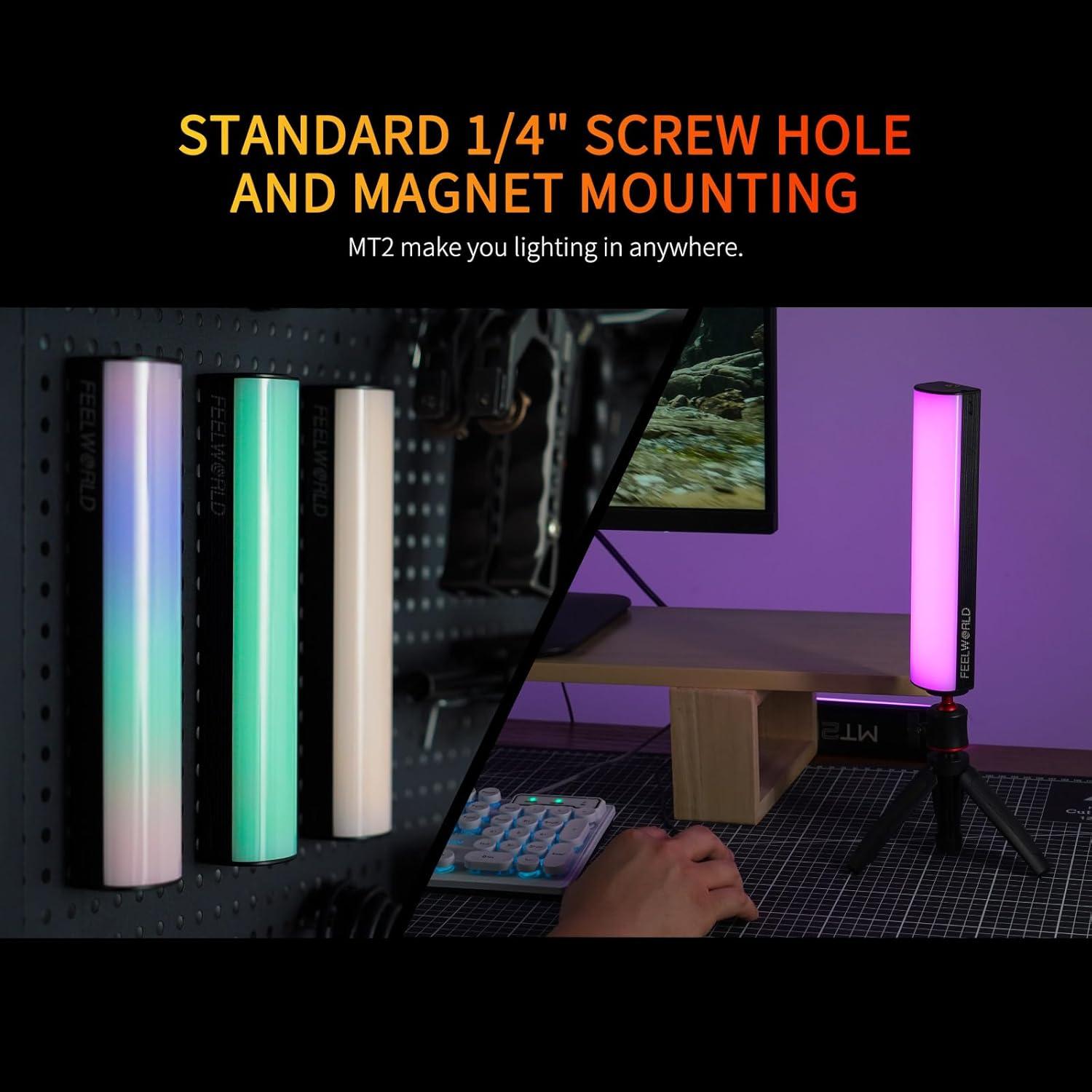 FEELWORLD MT2 Handheld Light Wand,360° RGB LED Video Light for Photography,3000mAh Rechargeable Mini Light Stick for Video Shooting Professional Tube Lights with Magnetic