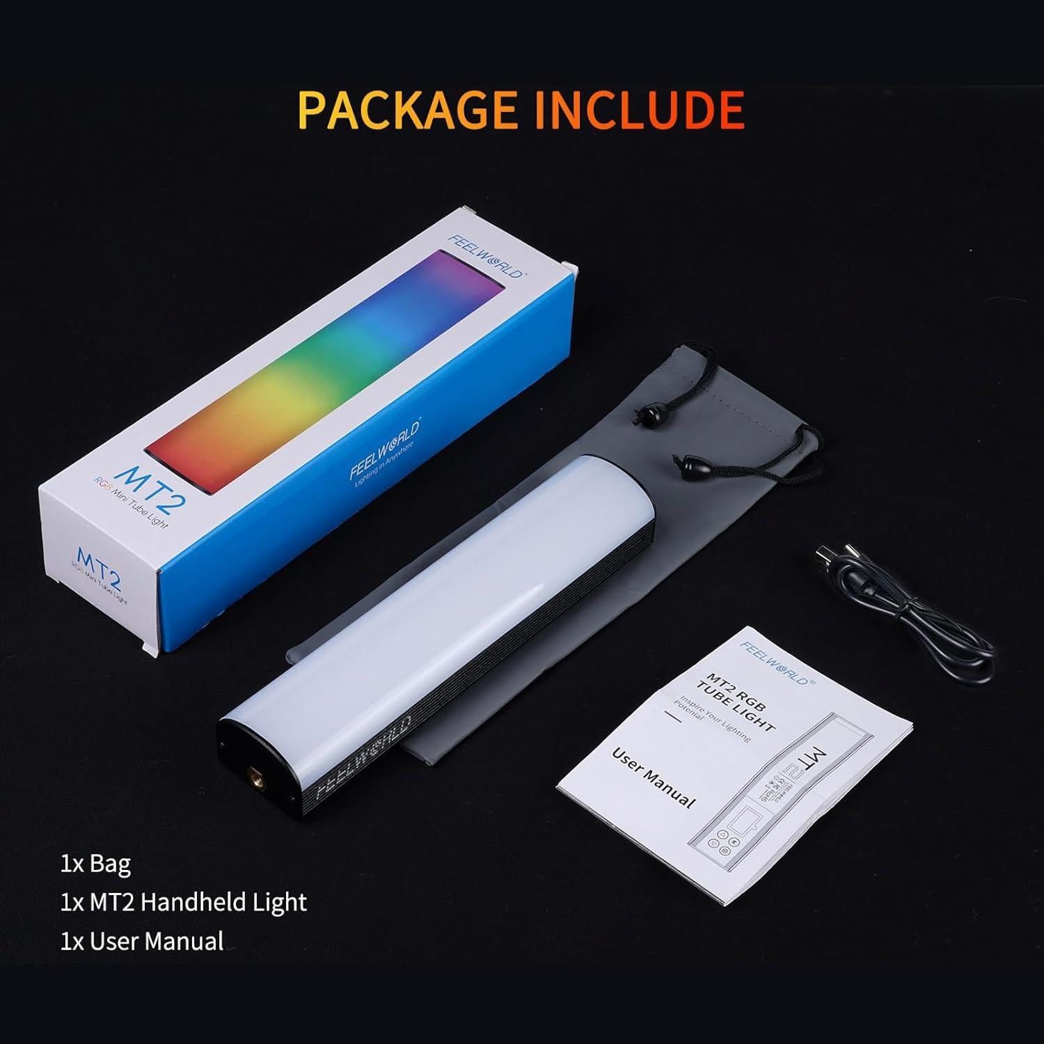 FEELWORLD MT2 Handheld Light Wand,360° RGB LED Video Light for Photography,3000mAh Rechargeable Mini Light Stick for Video Shooting Professional Tube Lights with Magnetic