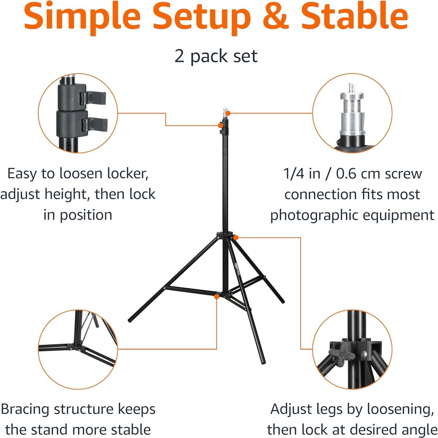 Soporte de trípode de fotografía Amazon Basics - Paquete de 2, 0.85 a 2.03 m, Negro