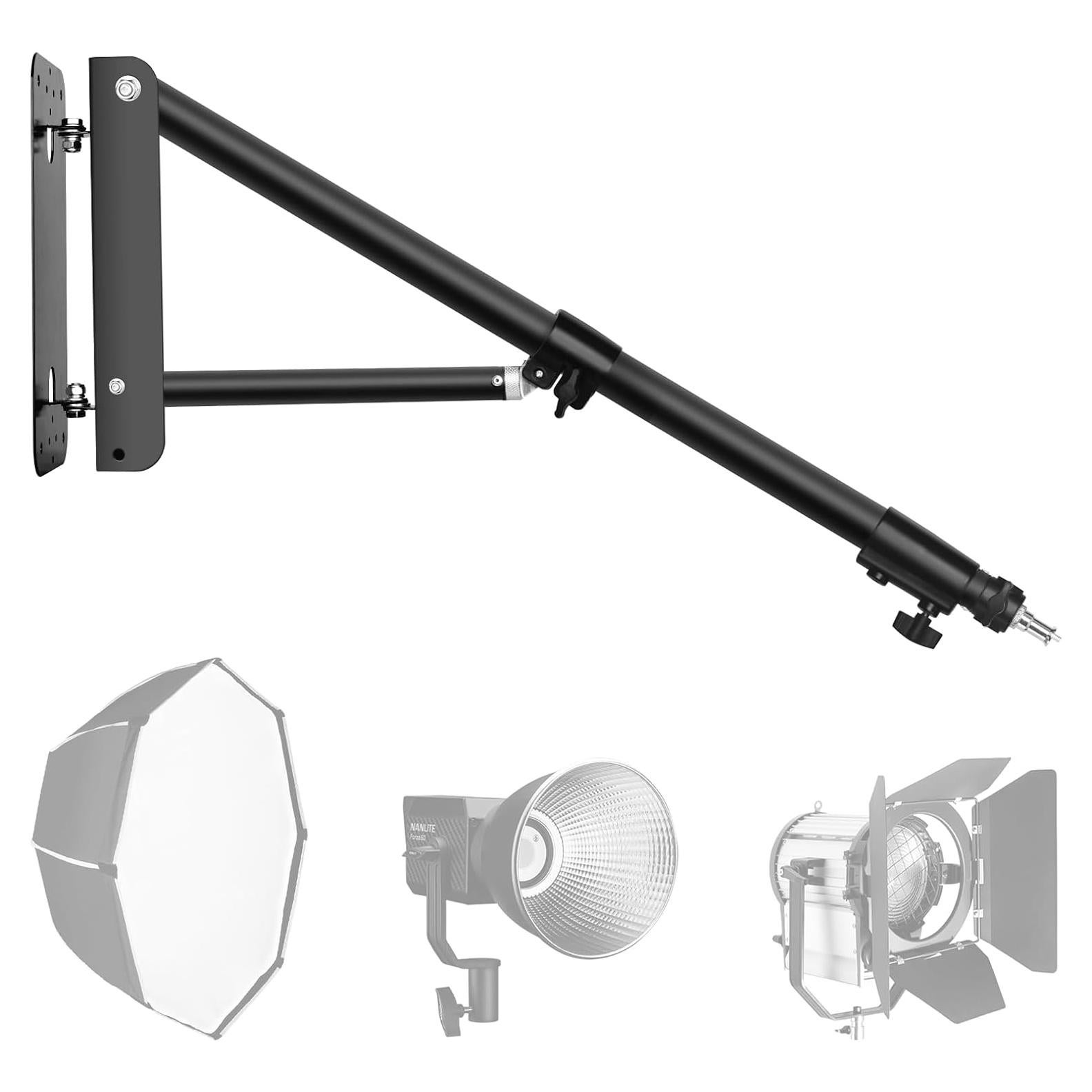 EMART Ring Light Wall Mount Boom Arm, Adjustable 51in/130cm Mounted Overhead Stand, 180°Rotation Heavy Duty Triangle Bracket Mounting Bar for Camera, Photography Lighting, Barber Led Lamp
