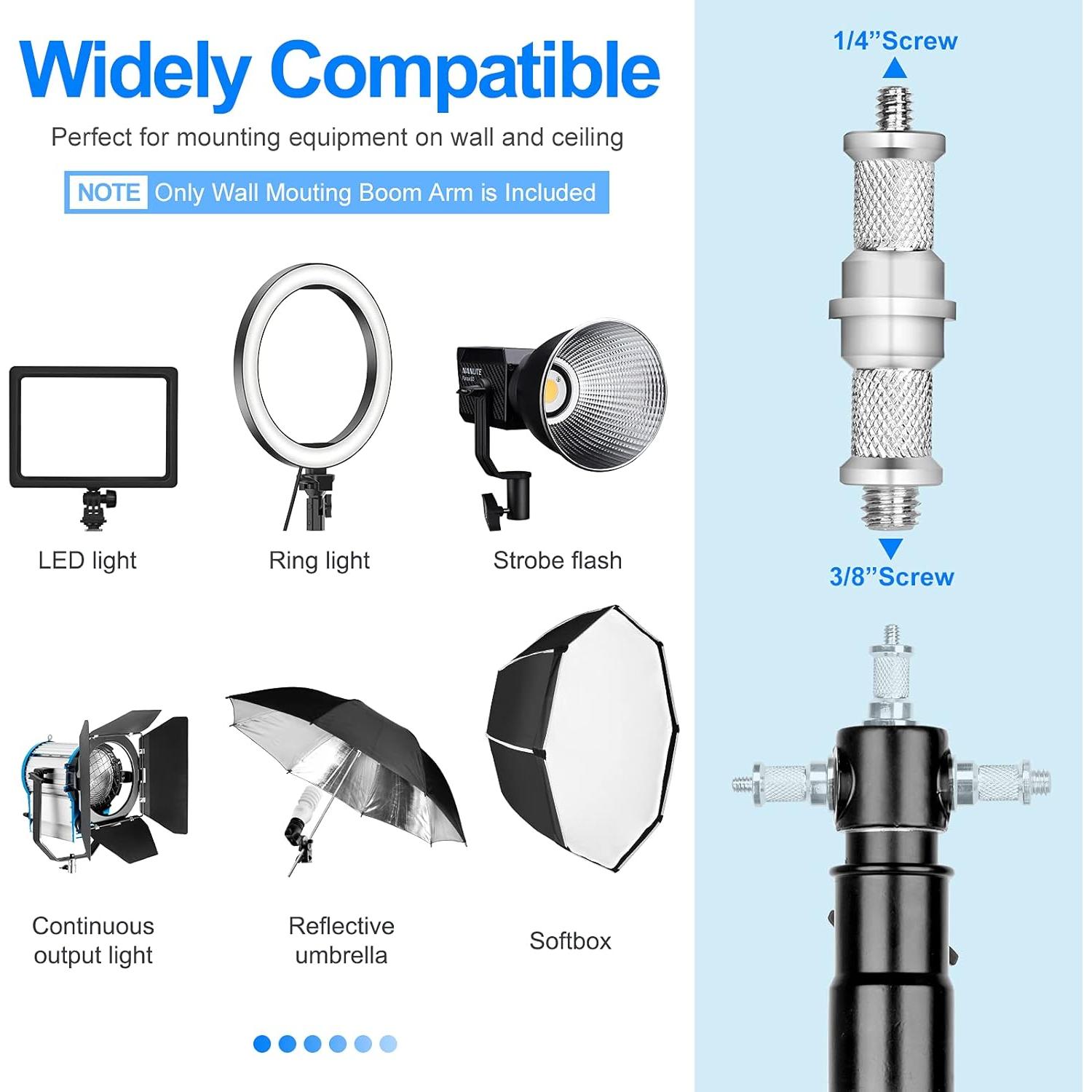 EMART Ring Light Wall Mount Boom Arm, Adjustable 51in/130cm Mounted Overhead Stand, 180°Rotation Heavy Duty Triangle Bracket Mounting Bar for Camera, Photography Lighting, Barber Led Lamp