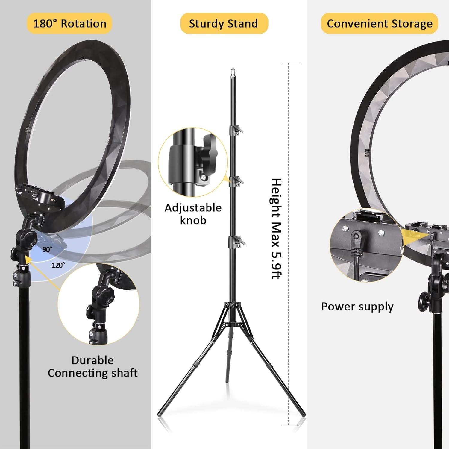 Anillo de Luz LED 19" con Trípode 2.5m y 3 Soportes para Teléfono
