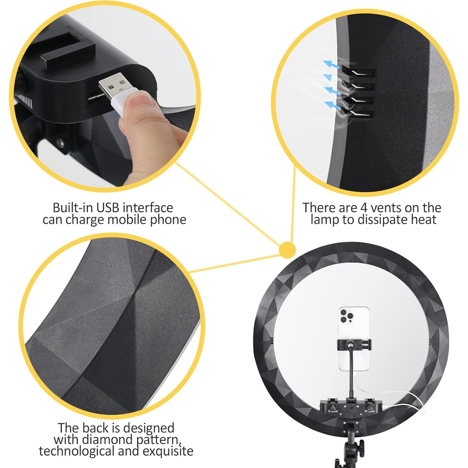 Anillo de Luz LED 19" con Trípode 2.5m y 3 Soportes para Teléfono