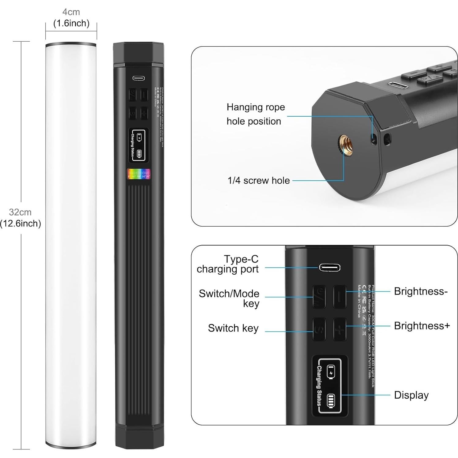 Varita de Luz RGB PULUZ 30cm 2000mAh 2500-9000K