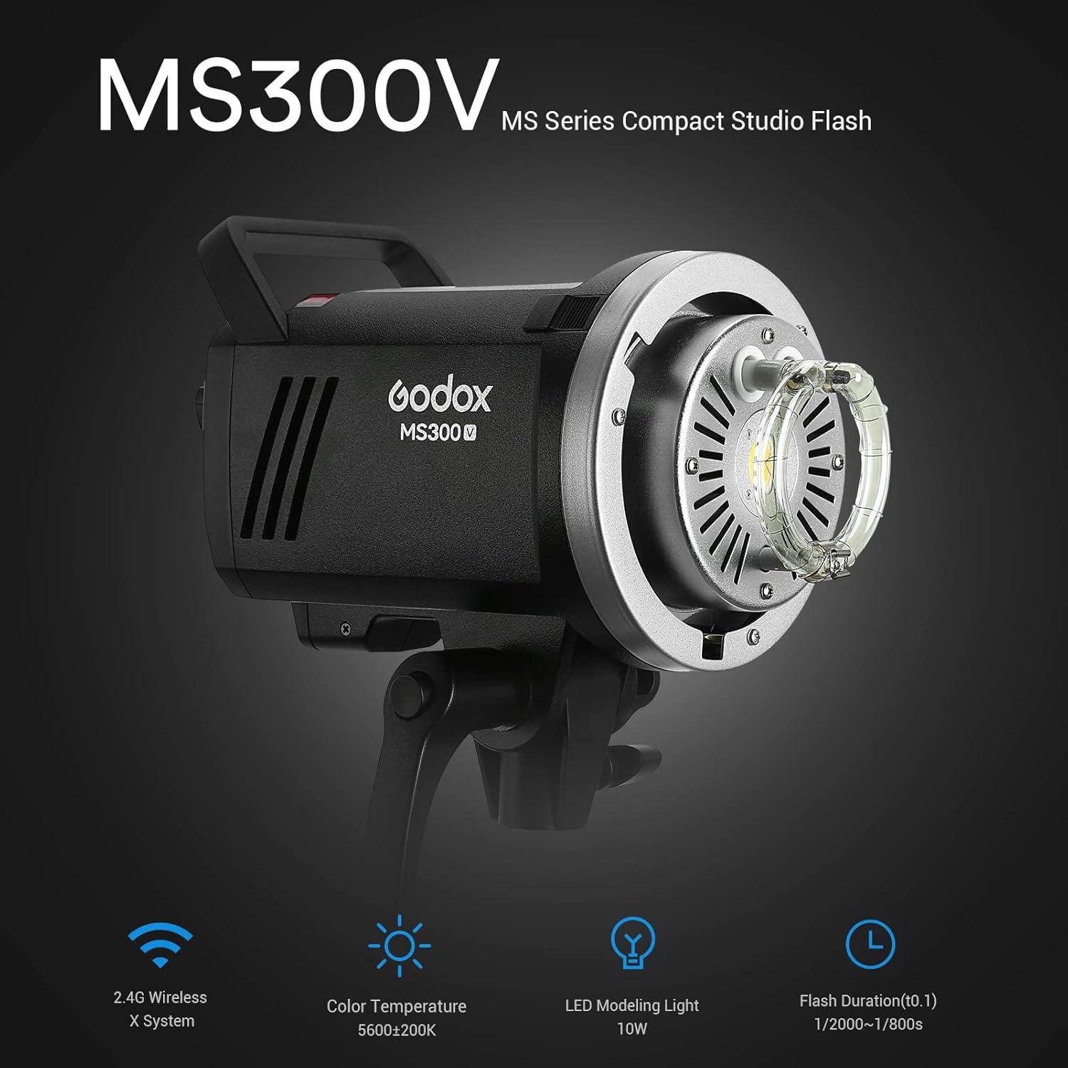 Flash Estroboscópico Godox MS300V 300W con Luz LED 10W