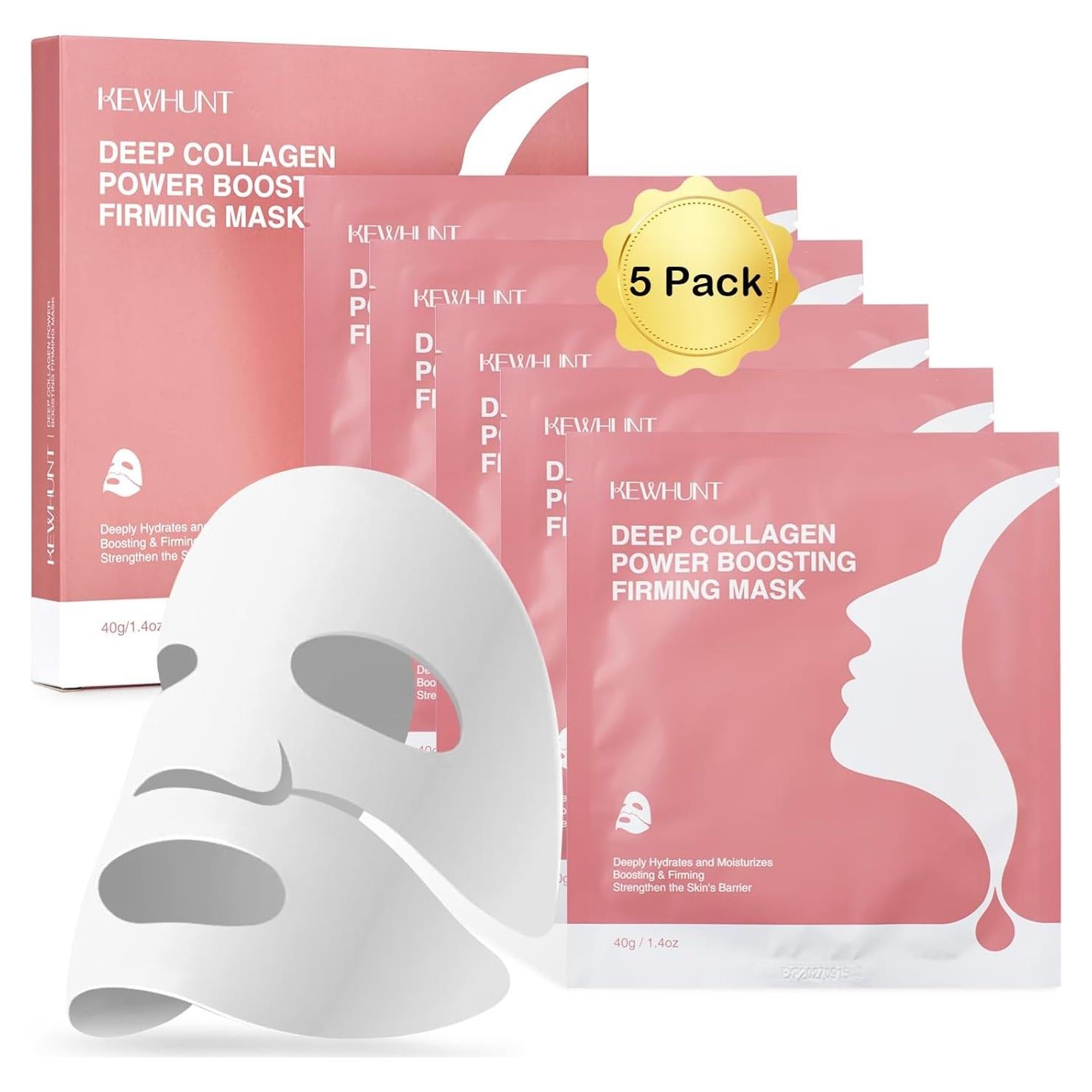 Mascarilla Facial de Colágeno Kewhunt Hidratante 40g x 5ea