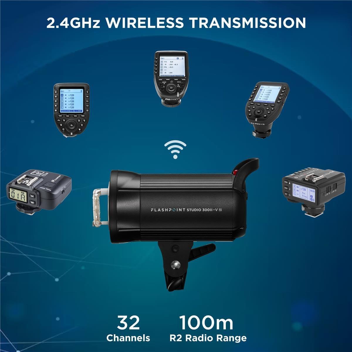 Flashpoint Studio 300 II-V 300Ws R2 Monolight Strobe Flash with 10W LED Modeling Lamp, Bowens Mount Strobe Light for Photography, R2 2.4GHz Wireless Studio Light with 0.1-1.5s Max Recycle Time