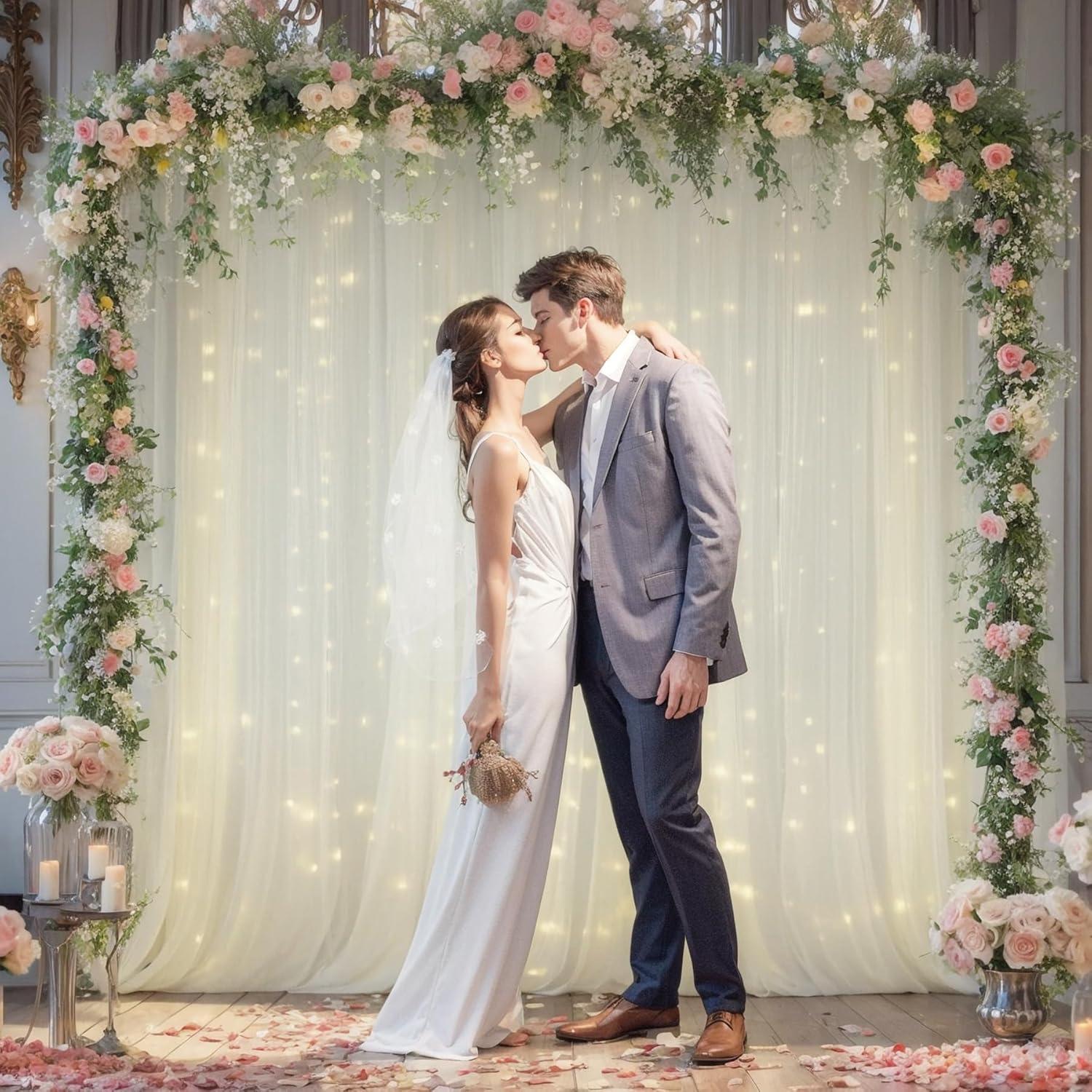 Cortina de tul marfil con luces 2 paneles 5x10 pies