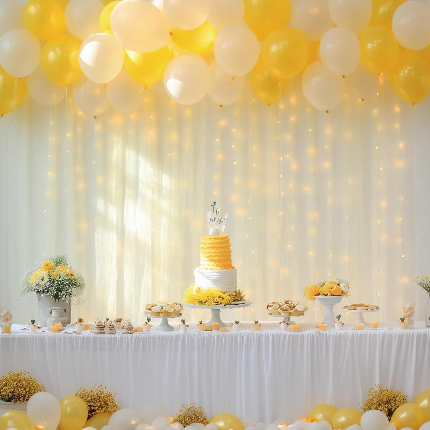 Cortina de tul marfil con luces 2 paneles 5x10 pies