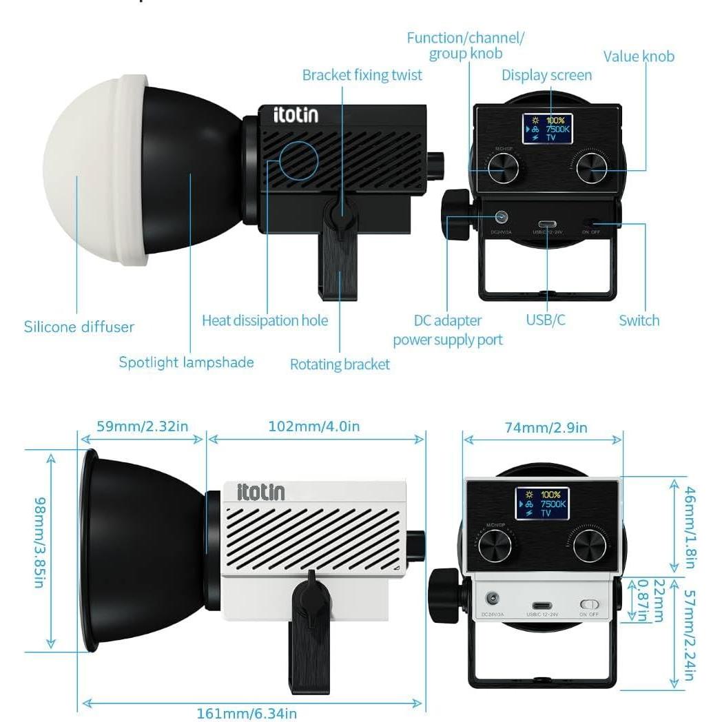 Luz de Video LED ITOTIN Bi-Color 60W Control Remoto 2.4G