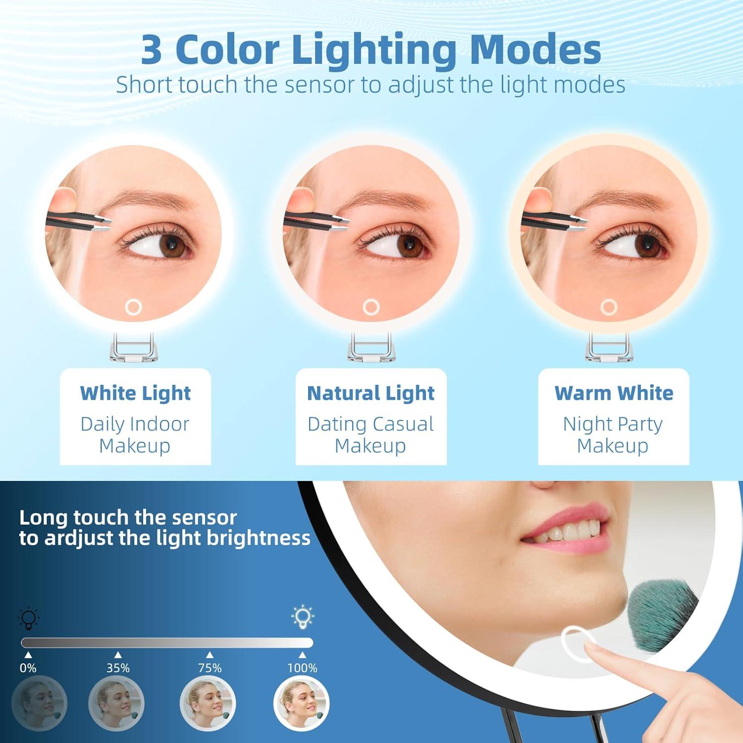 Espejo de Aumento 30X con Luz y Ventosas 15cm Negro