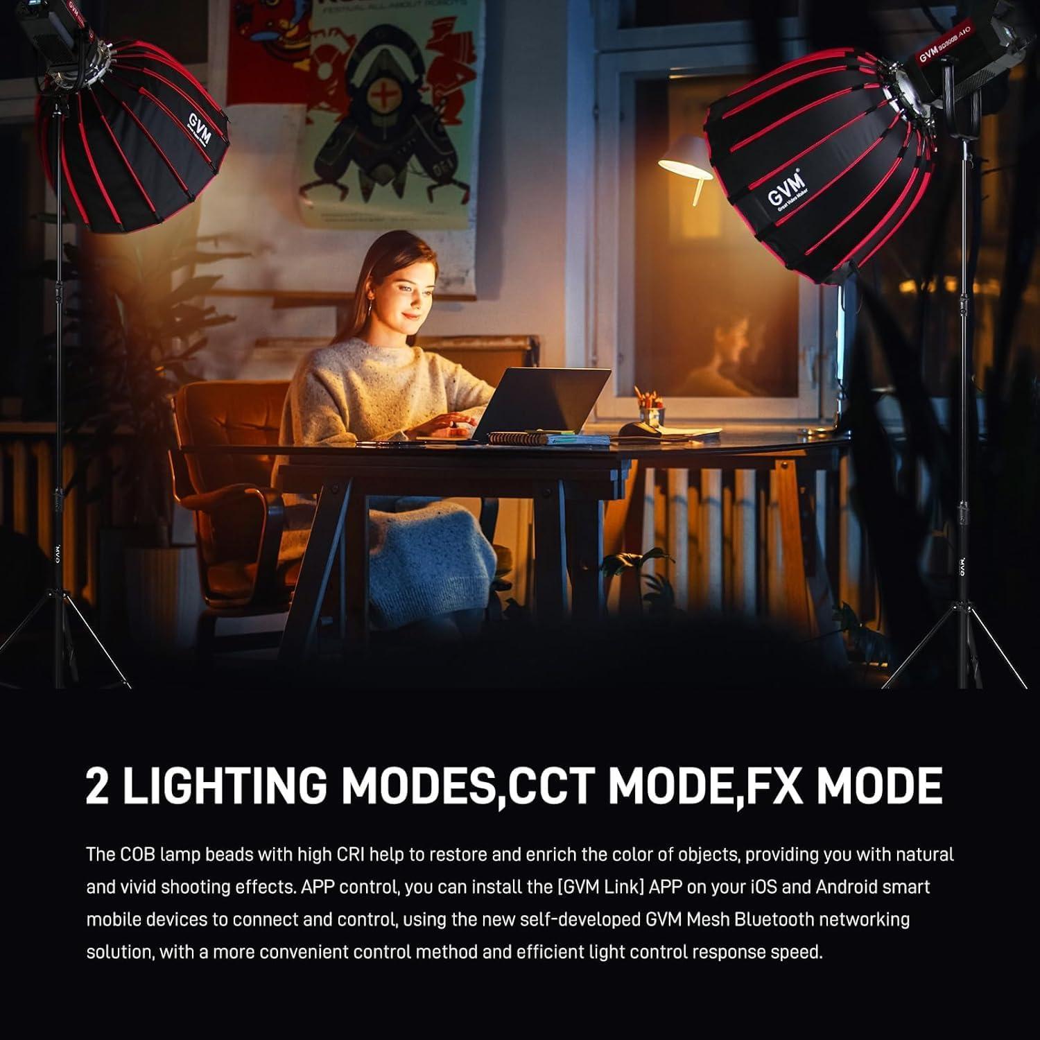 Luces de Estudio Bi-Color GVM 300W con Control App y 12 Modos