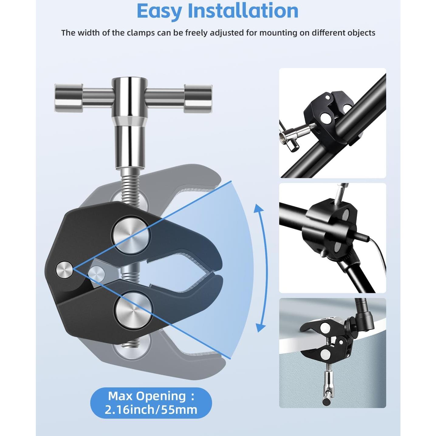 UTEBIT Adjustable Magic Arm with Super Clamp, 9 inch Articulating Arm Clamp Kit for LCD Monitor, LED Light, Flash Light, Camera Rig