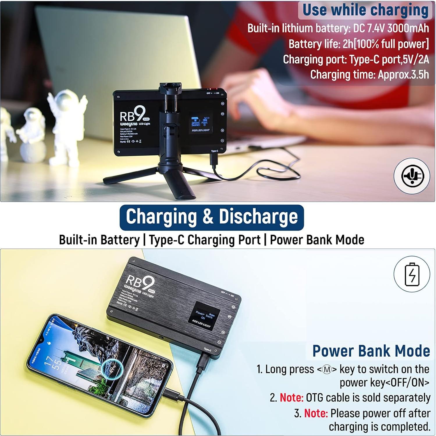 Weeylite RB9 Luz de Video RGB 12W Control App 2500-8500K