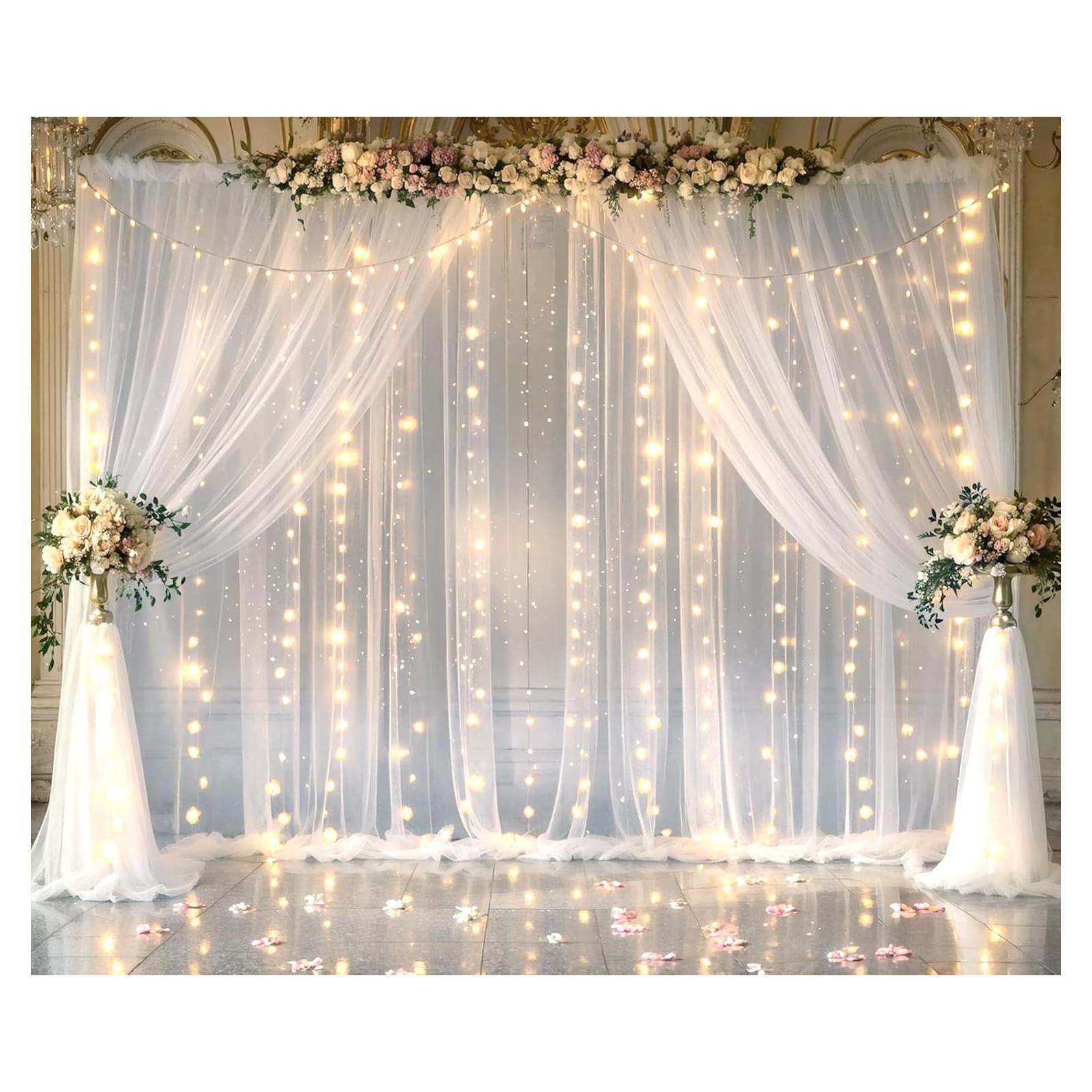 Cortinas de fondo de tul blanco Suppromo 6m x 2.4m con luces