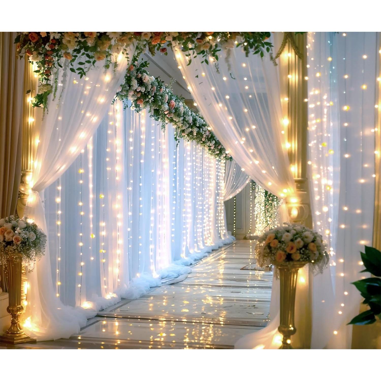 Cortinas de fondo de tul blanco Suppromo 6m x 2.4m con luces