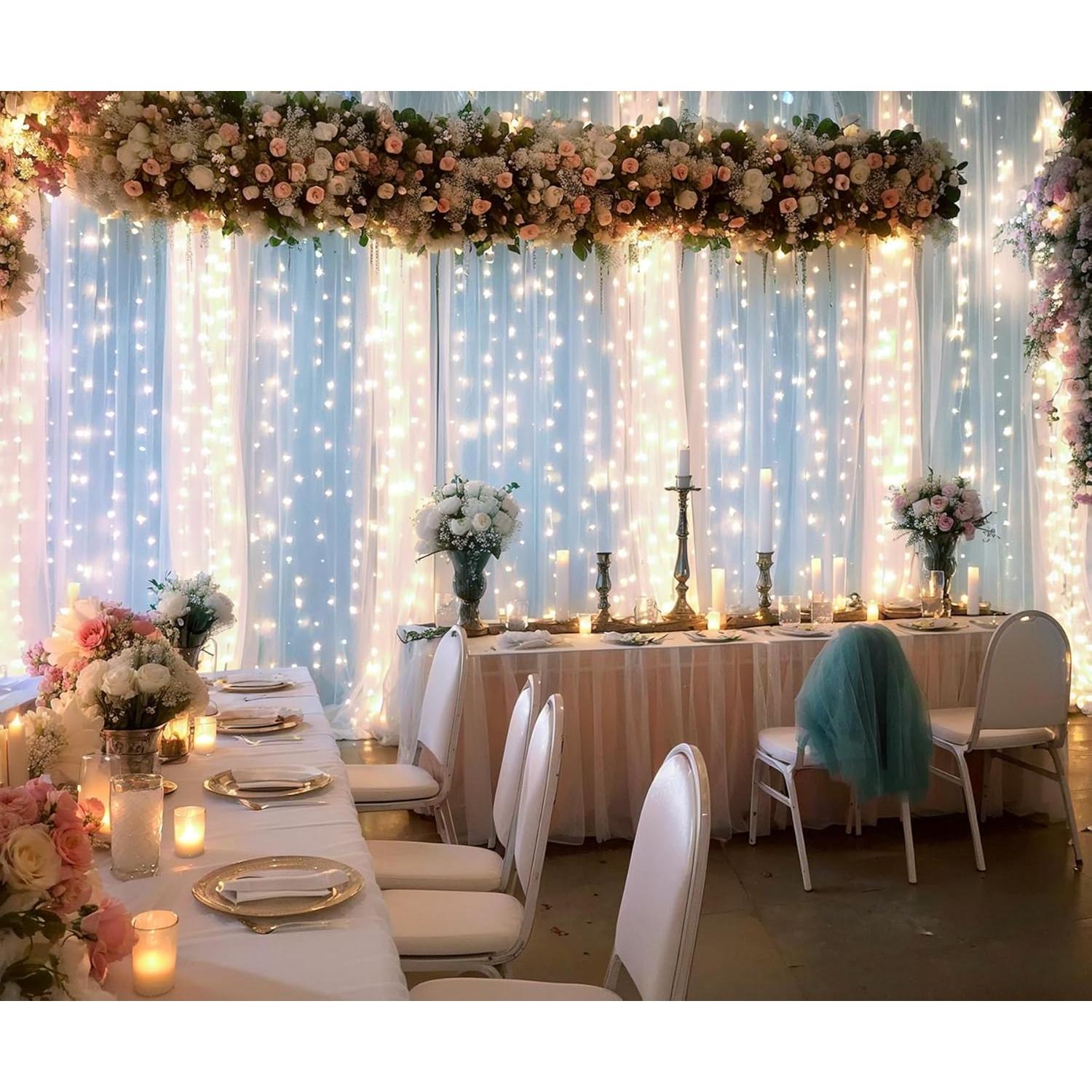 Cortinas de fondo de tul blanco Suppromo 6m x 2.4m con luces