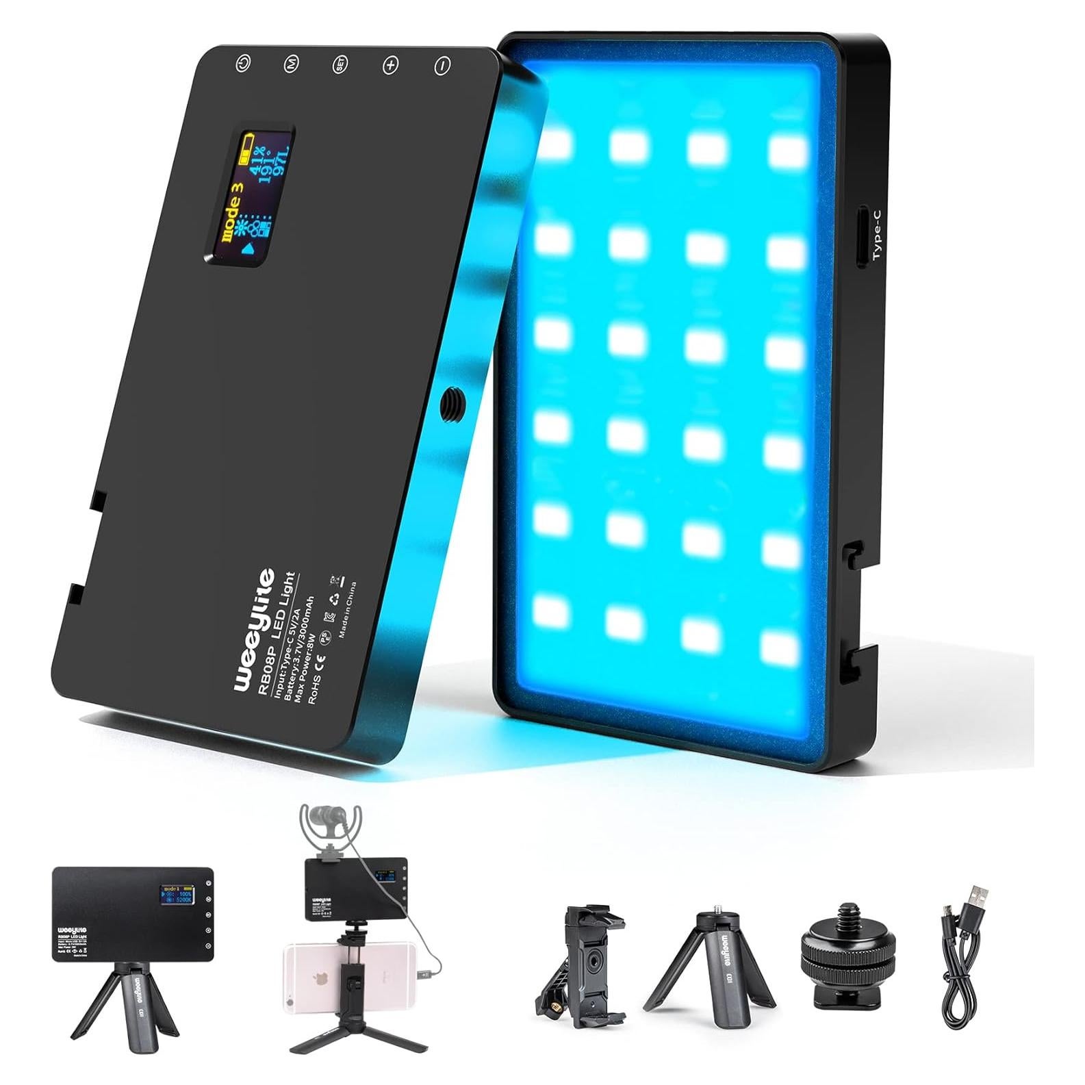 Luz LED RGB Portátil GUZHIZHI GZZ-RB08P 2500-8500K para Video