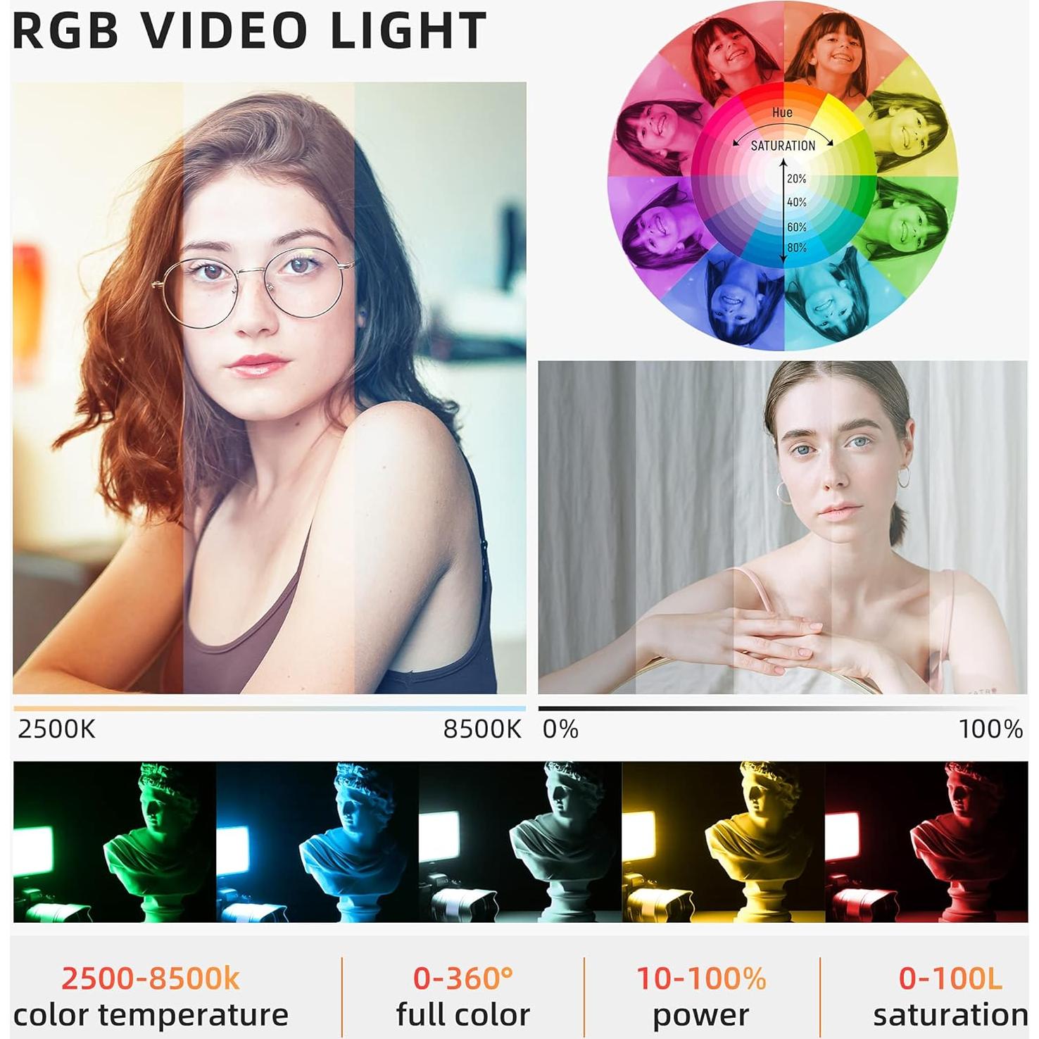 Luz LED RGB Portátil GUZHIZHI GZZ-RB08P 2500-8500K para Video