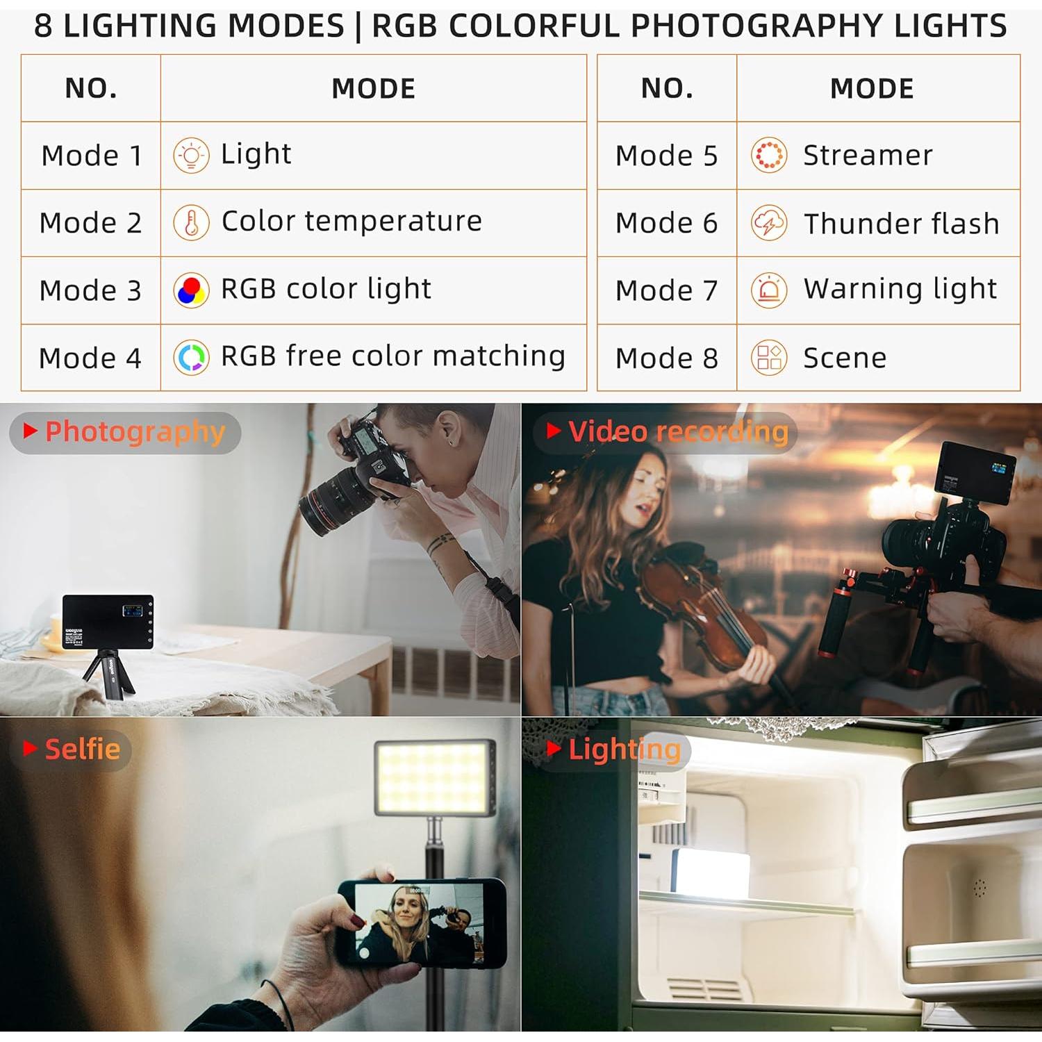 Luz LED RGB Portátil GUZHIZHI GZZ-RB08P 2500-8500K para Video