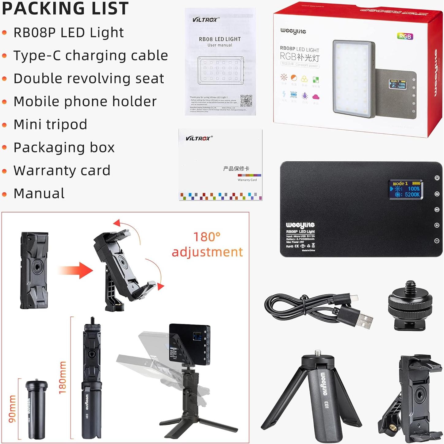 Luz LED RGB Portátil GUZHIZHI GZZ-RB08P 2500-8500K para Video