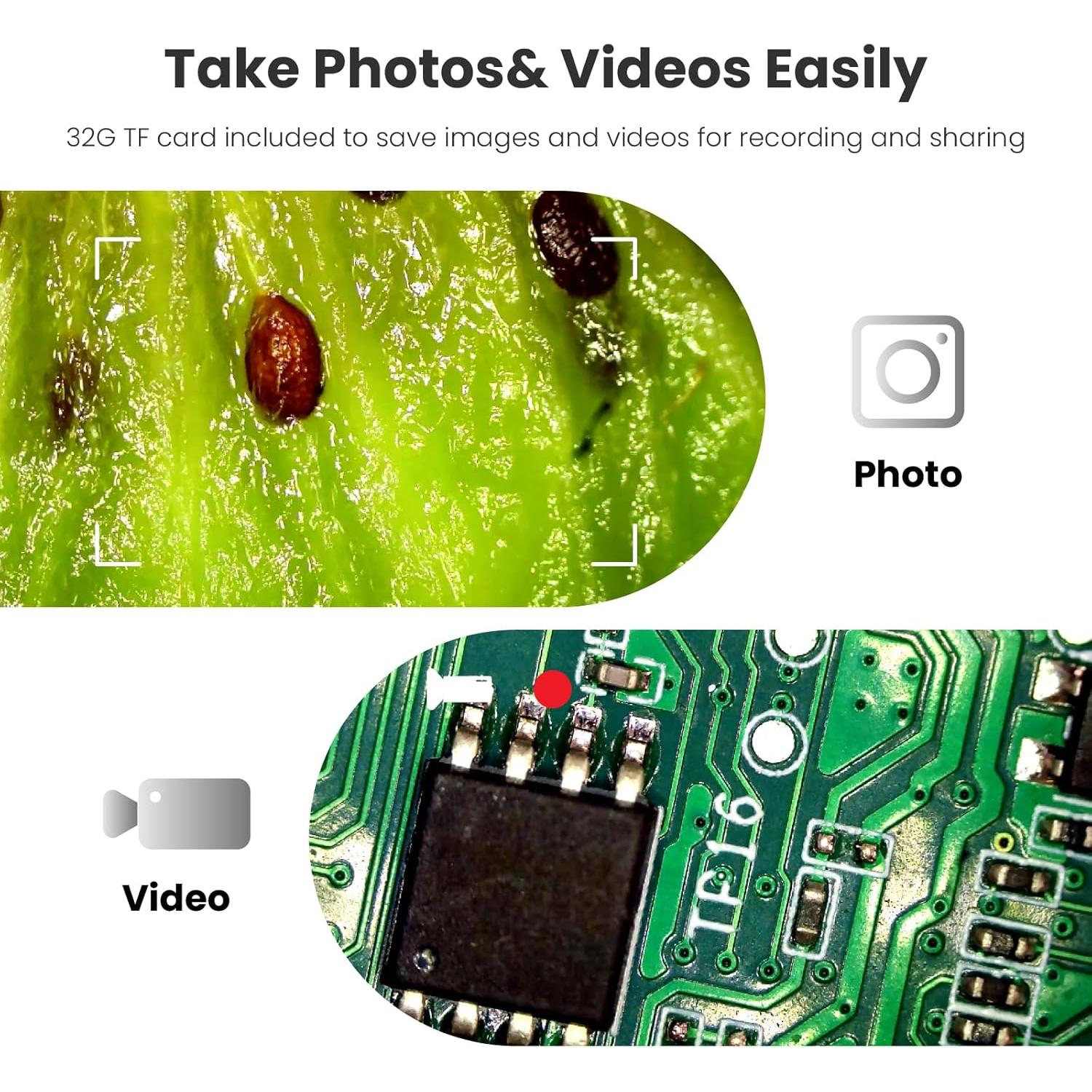 M2B 1000X Digital Microscope with 4.3'' LCD Screen, 1080P Coin Magnifier, 8 LED Lights, Support Photo&Video, Adjustable Metal Stand, Large TV View via HDMI, 32GB SD Card Included