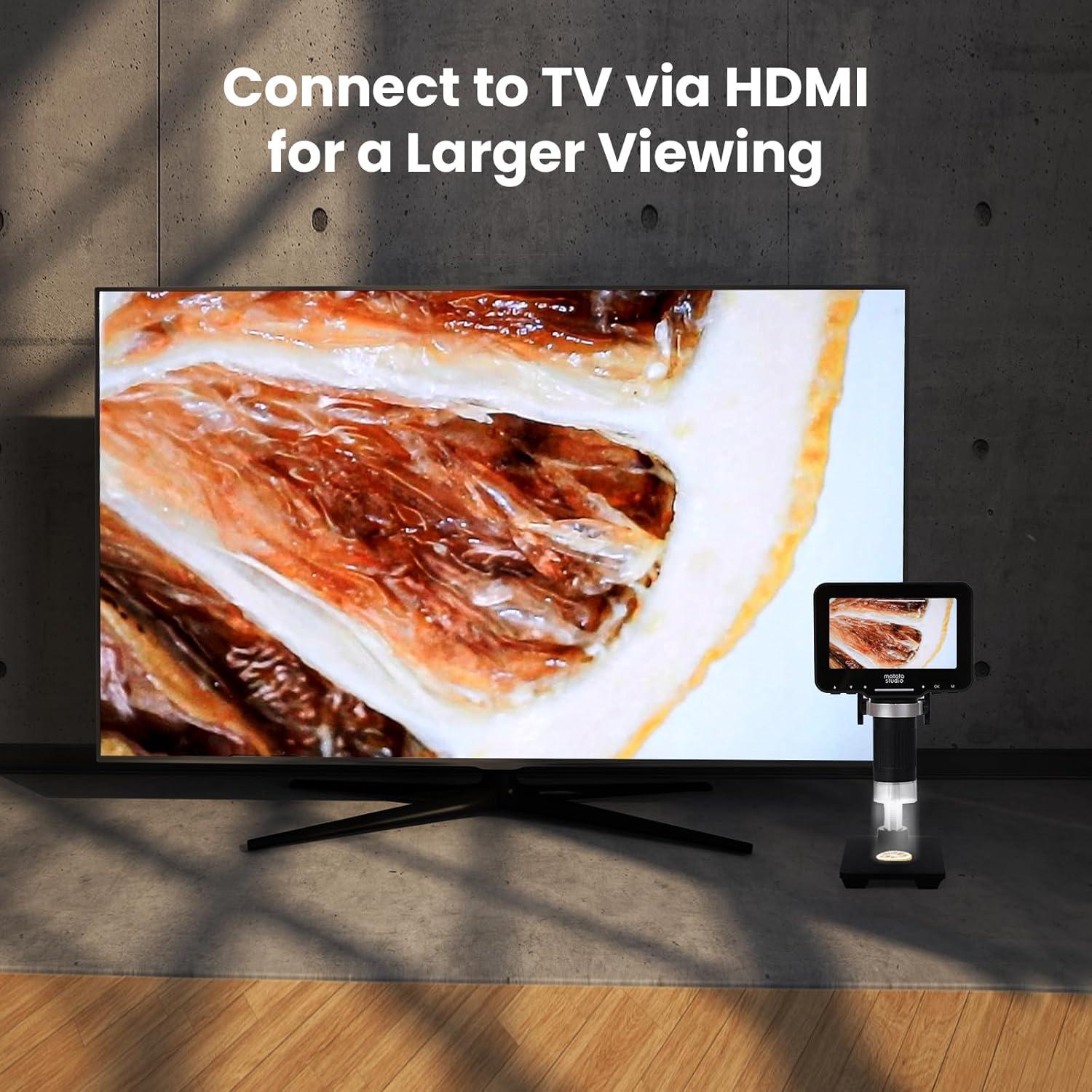 M2B 1000X Digital Microscope with 4.3'' LCD Screen, 1080P Coin Magnifier, 8 LED Lights, Support Photo&Video, Adjustable Metal Stand, Large TV View via HDMI, 32GB SD Card Included