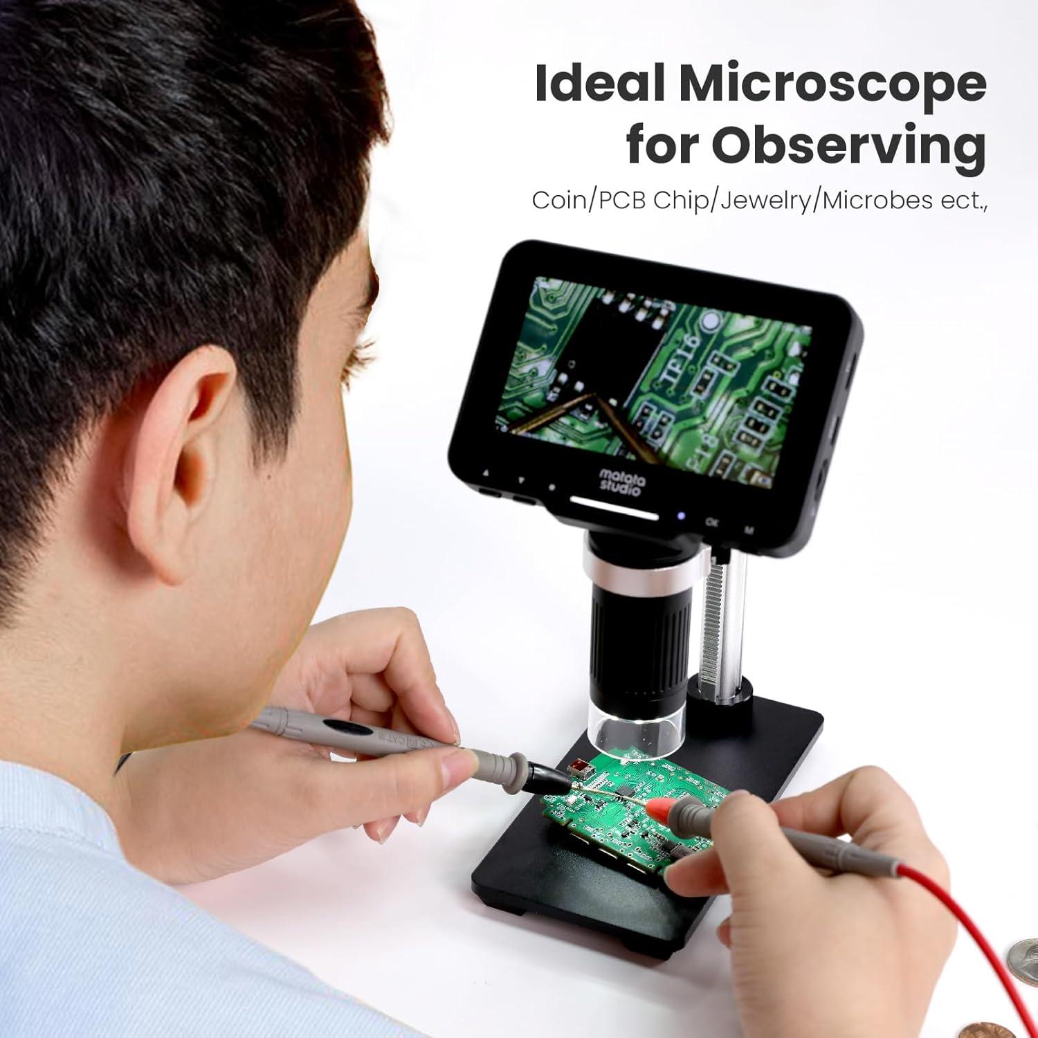 M2B 1000X Digital Microscope with 4.3'' LCD Screen, 1080P Coin Magnifier, 8 LED Lights, Support Photo&Video, Adjustable Metal Stand, Large TV View via HDMI, 32GB SD Card Included