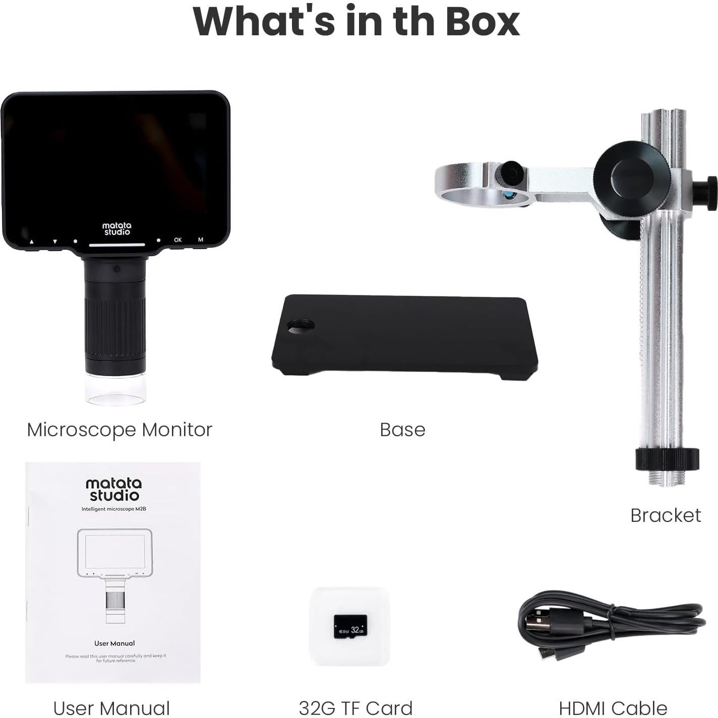 M2B 1000X Digital Microscope with 4.3'' LCD Screen, 1080P Coin Magnifier, 8 LED Lights, Support Photo&Video, Adjustable Metal Stand, Large TV View via HDMI, 32GB SD Card Included