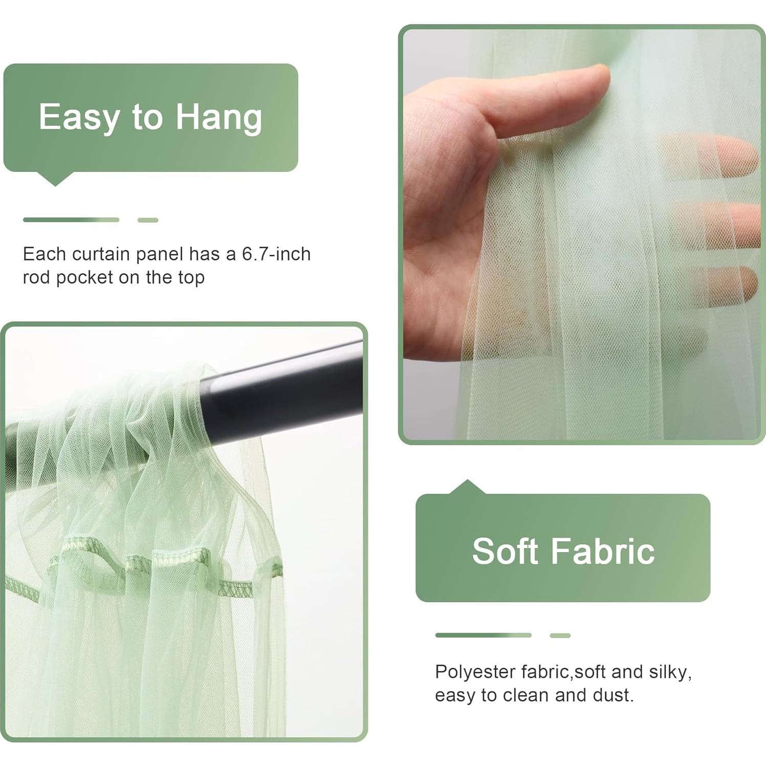 Cortina de Tulle Verde Salvia con Luces 2 Paneles 5x10FT