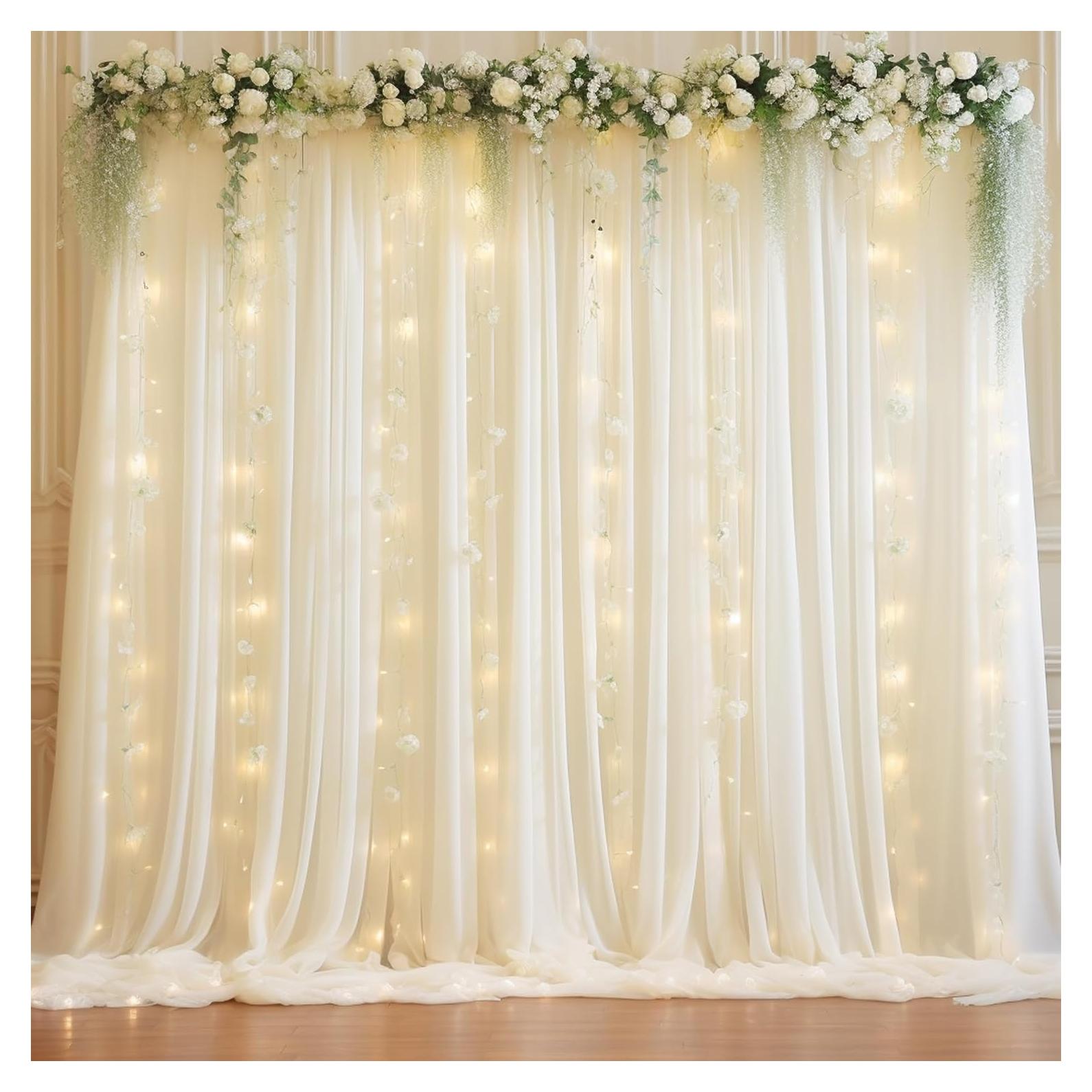 Cortina de Chiffon Beige con Luces LED 2 Paneles 5x10 pies