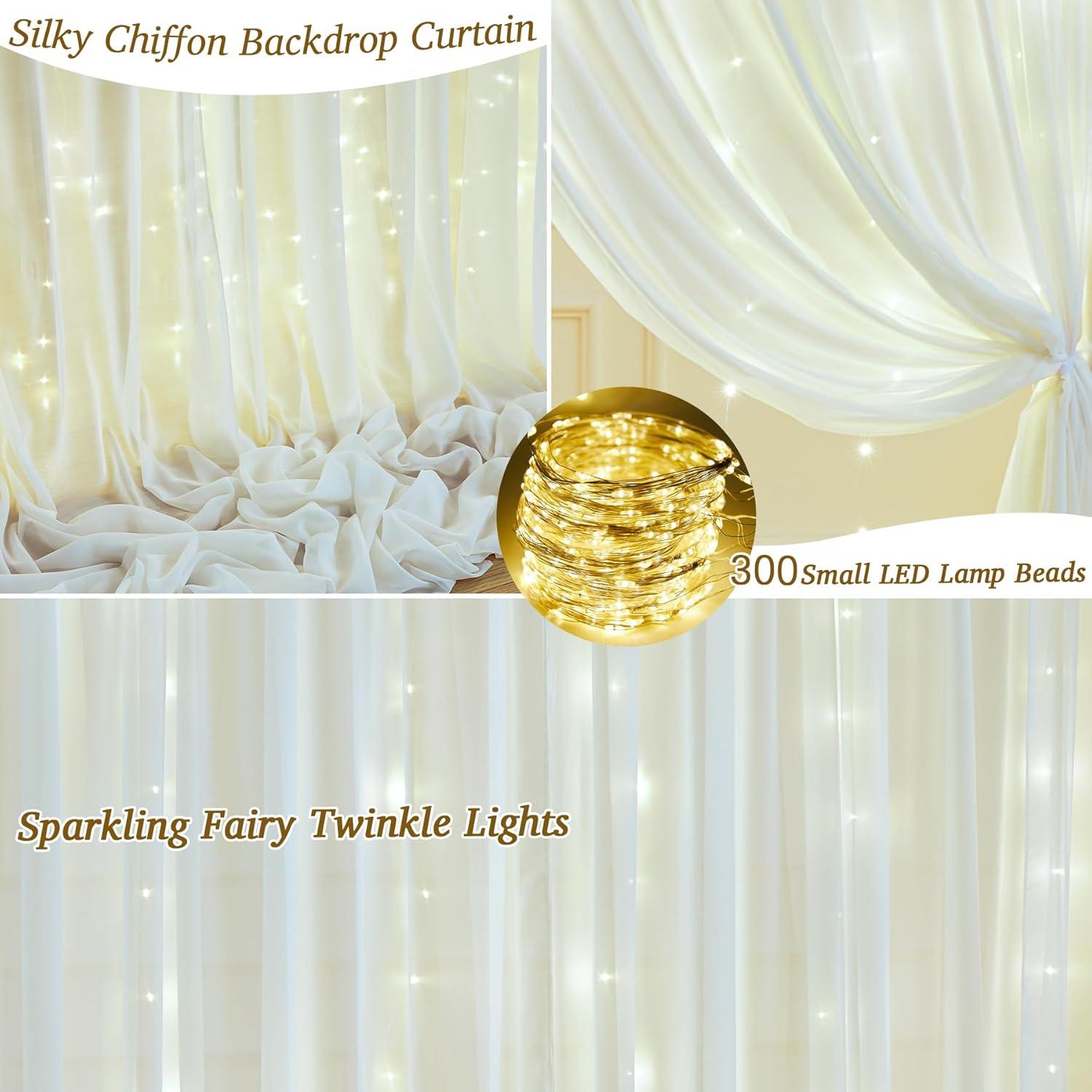 Cortina de Chiffon Beige con Luces LED 2 Paneles 5x10 pies