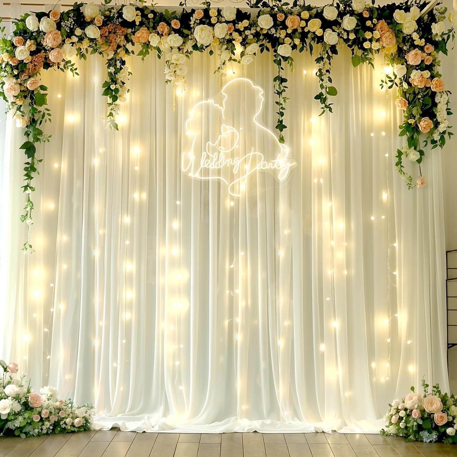 Cortina de Chiffon Beige con Luces LED 2 Paneles 5x10 pies