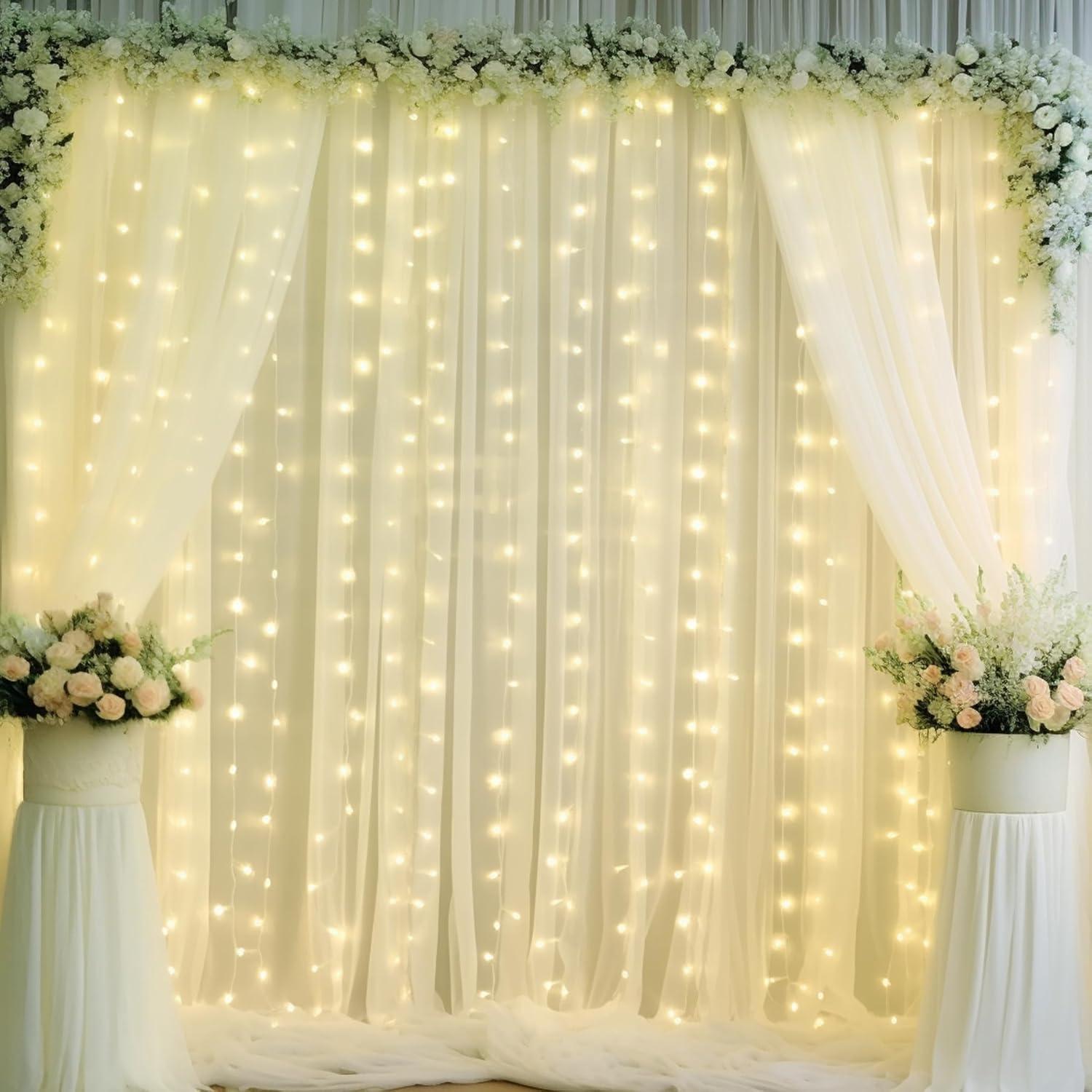 Cortina de Chiffon Beige con Luces LED 2 Paneles 5x10 pies