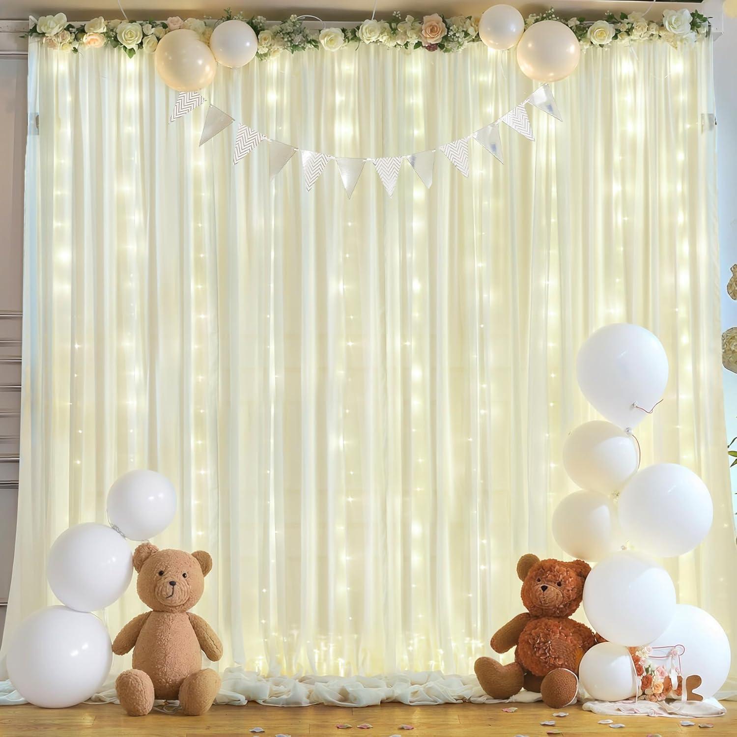 Cortina de Chiffon Beige con Luces LED 2 Paneles 5x10 pies